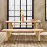 Table de jardin 6 places en bois avec bancs bois d'acacia et structure en acier ivoire Photo1