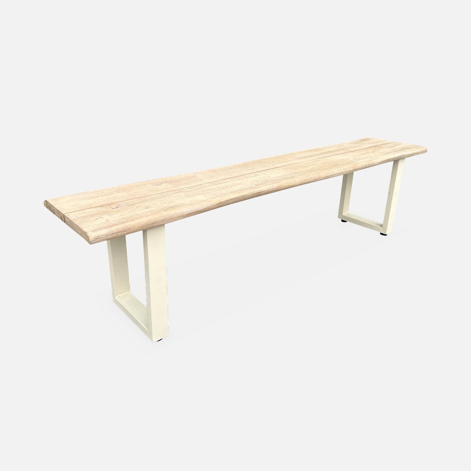 Table de jardin 6 places en bois avec bancs bois d'acacia et structure en acier ivoire Photo6