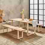 Table de jardin 6 places en bois avec bancs bois d'acacia et structure en acier ivoire Photo2