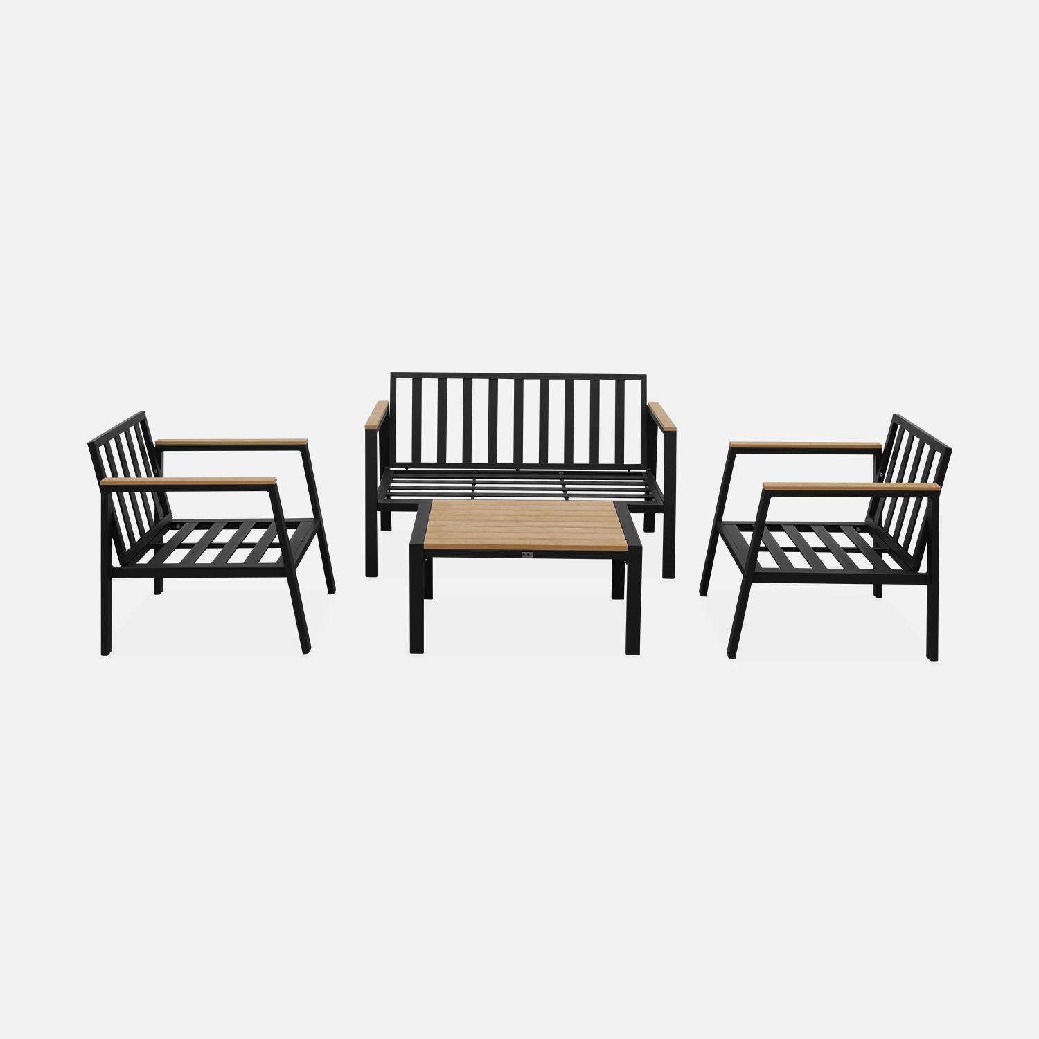 Salon de jardin Casoria, gris foncé, aluminium et polywood 4 places, 1 canapé, 2 fauteuils, 1 table basse,sweeek,Photo10
