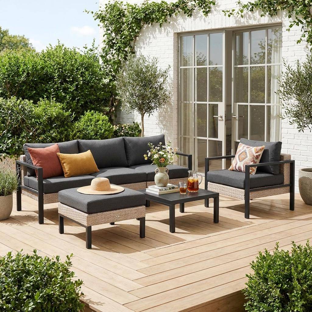 Donkergrijze loungeset, Velletri, aluminium, wicker, 5-zits B68 x D74 x H63/76cm Photo1