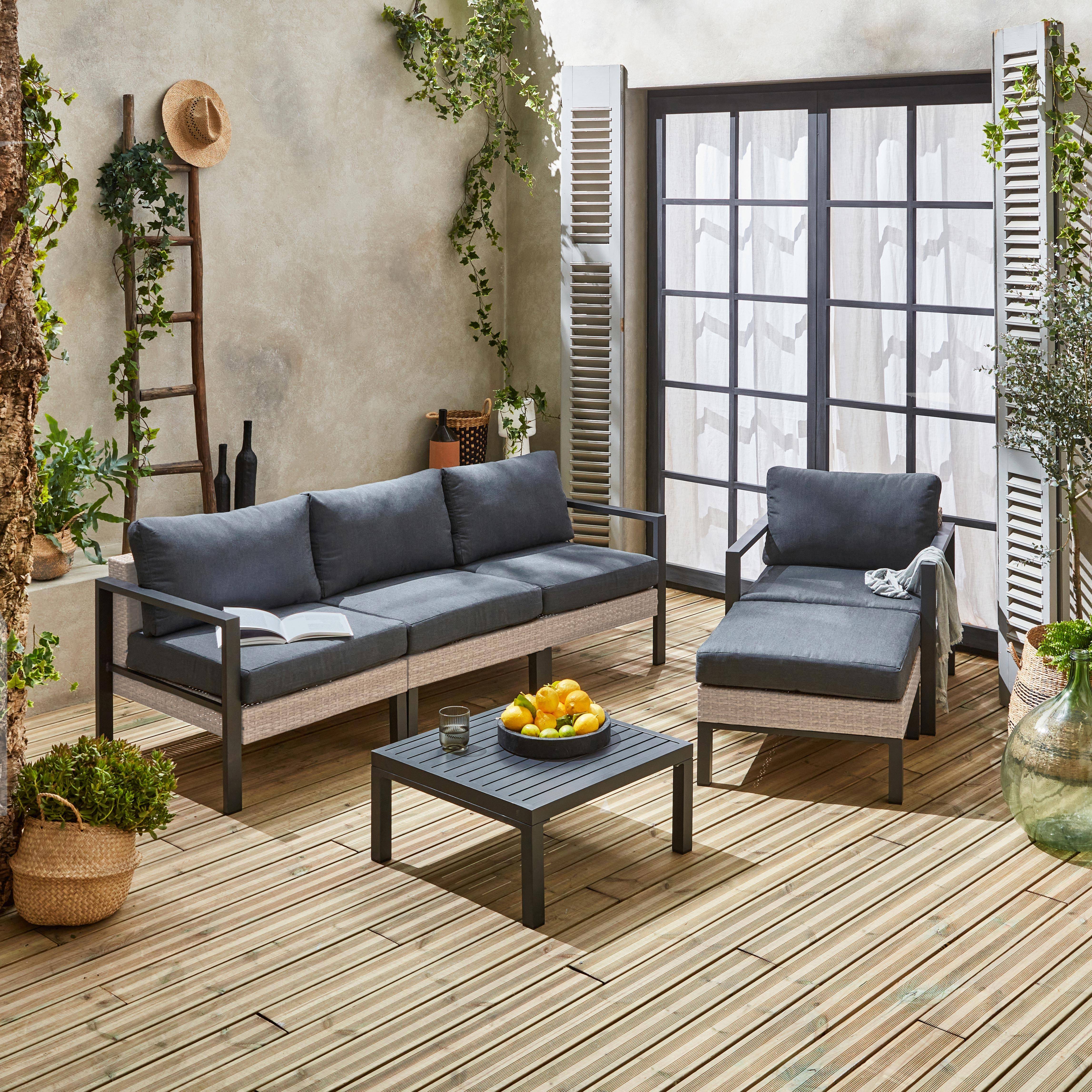Donkergrijze loungeset, Velletri, aluminium, wicker, 5-zits B68 x D74 x H63/76cm,sweeek,Photo5