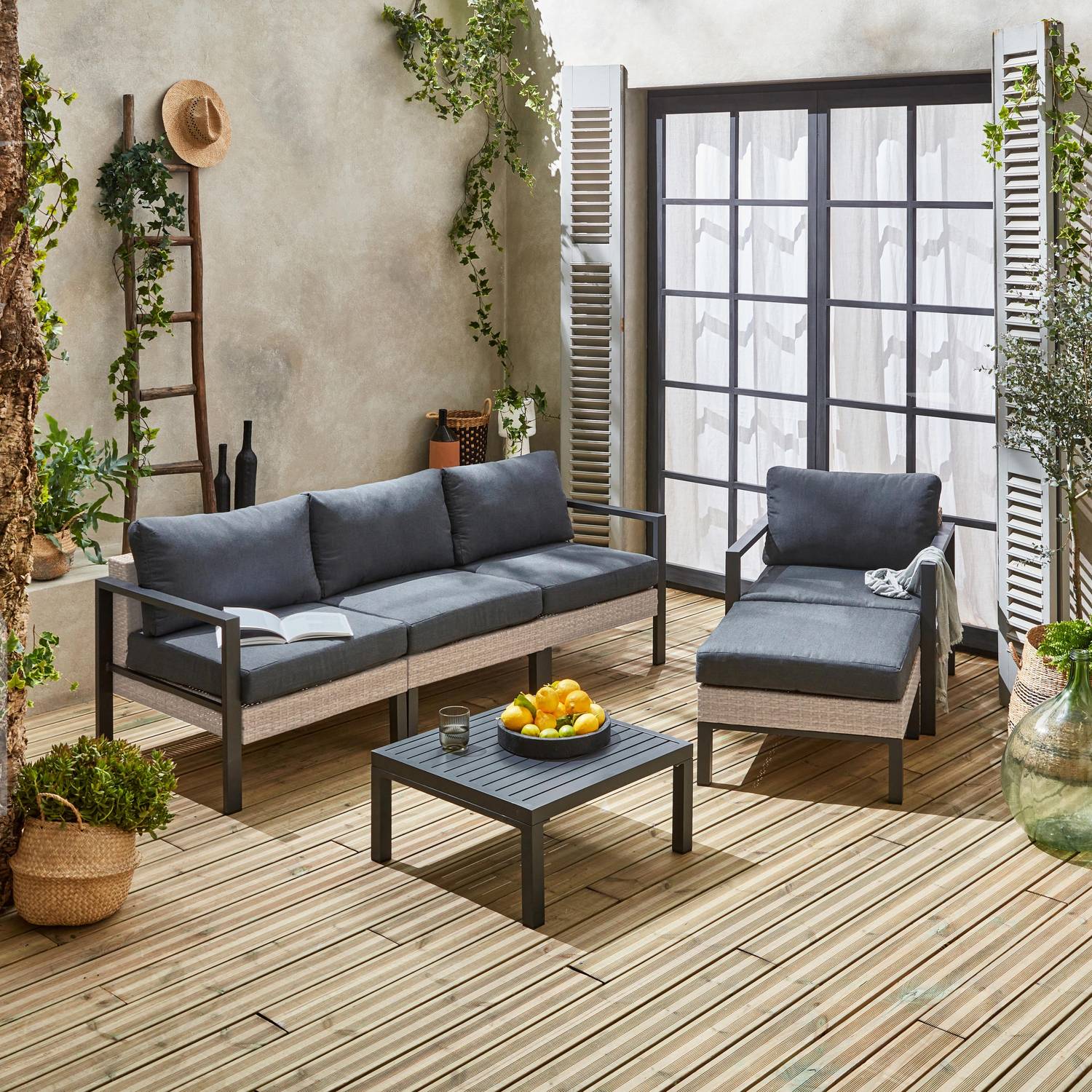 Set di mobili da giardino VELLETRI, grigio scuro, alluminio, resina intrecciata, 5 posti L68 x P74 x H63/76cm Photo4