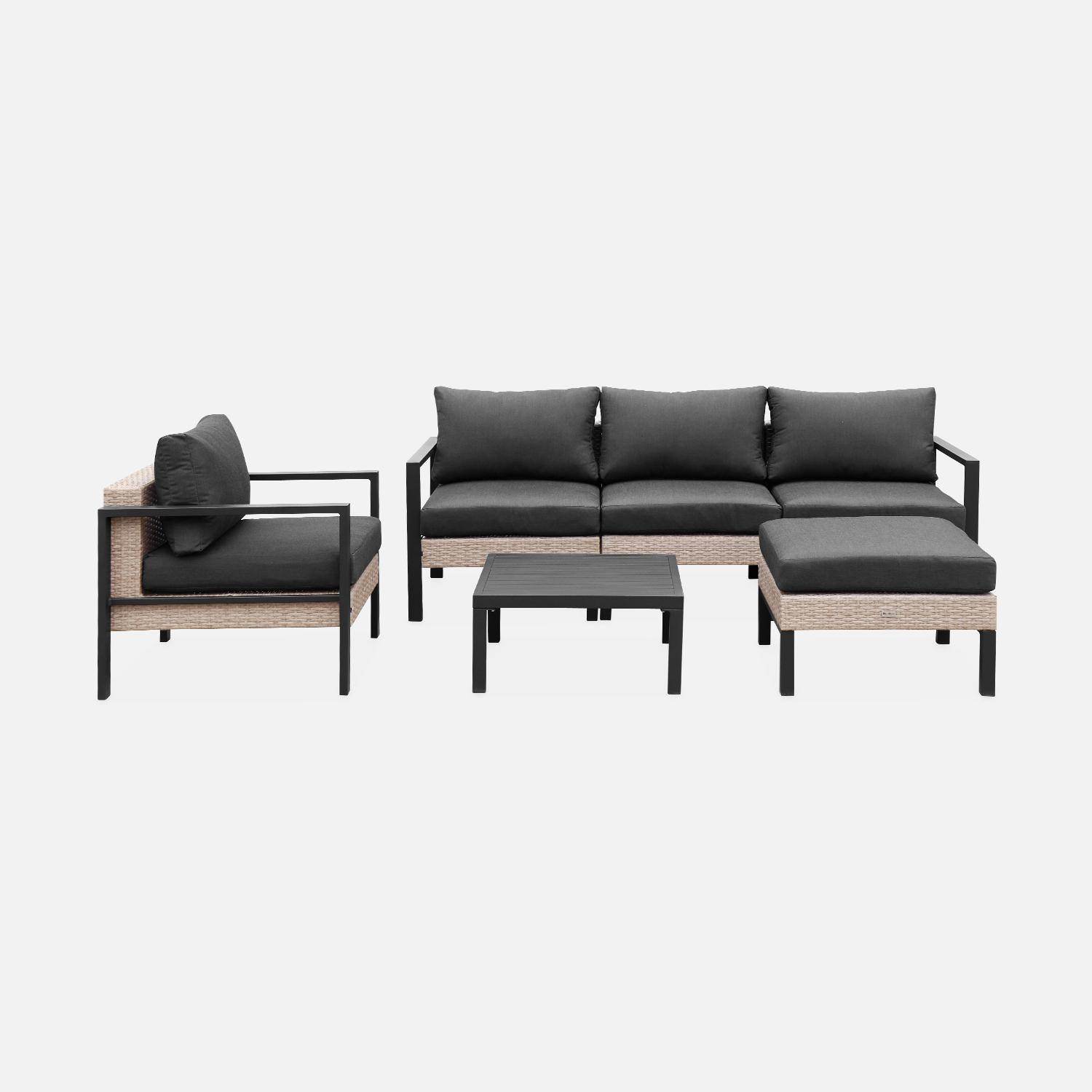 Donkergrijze loungeset, Velletri, aluminium, wicker, 5-zits B68 x D74 x H63/76cm,sweeek,Photo7