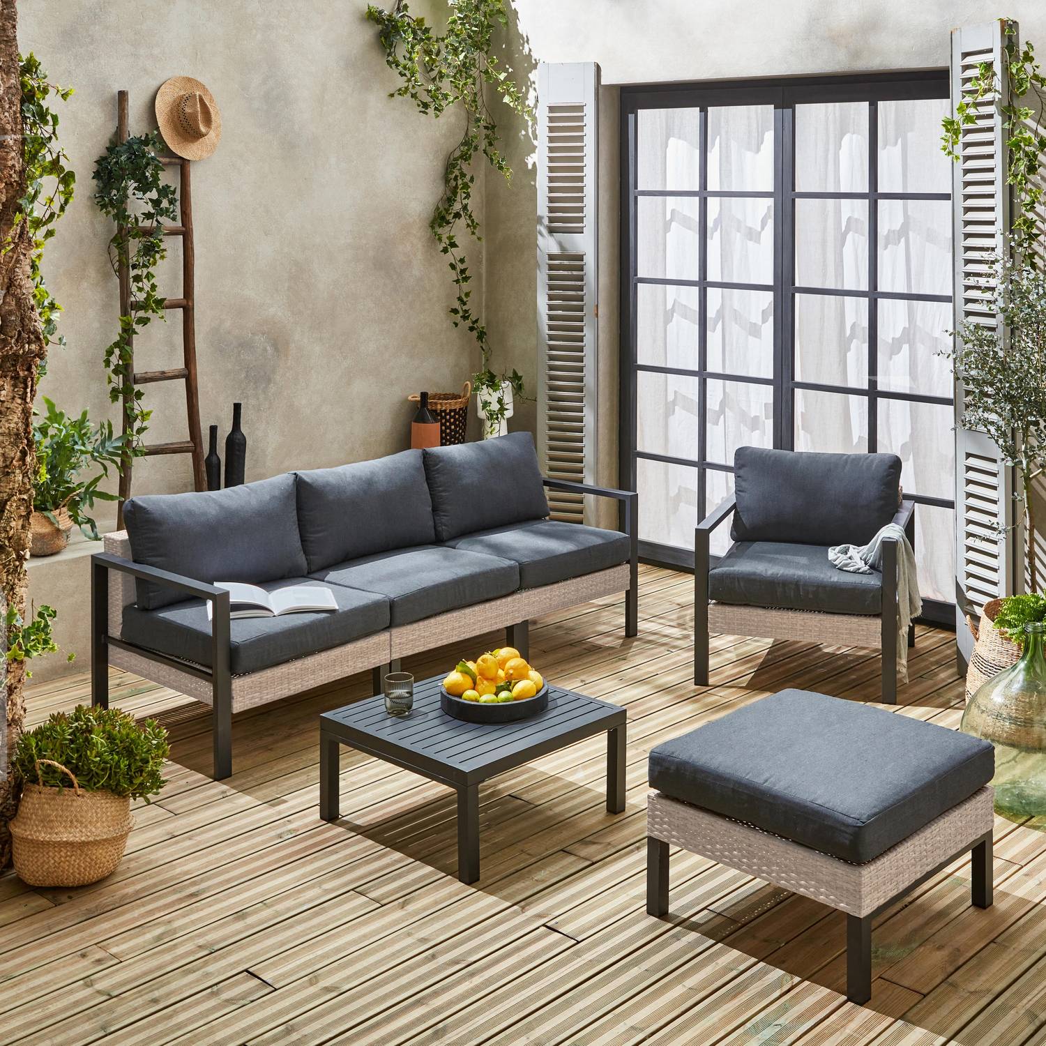 Set di mobili da giardino VELLETRI, grigio scuro, alluminio, resina intrecciata, 5 posti L68 x P74 x H63/76cm Photo1
