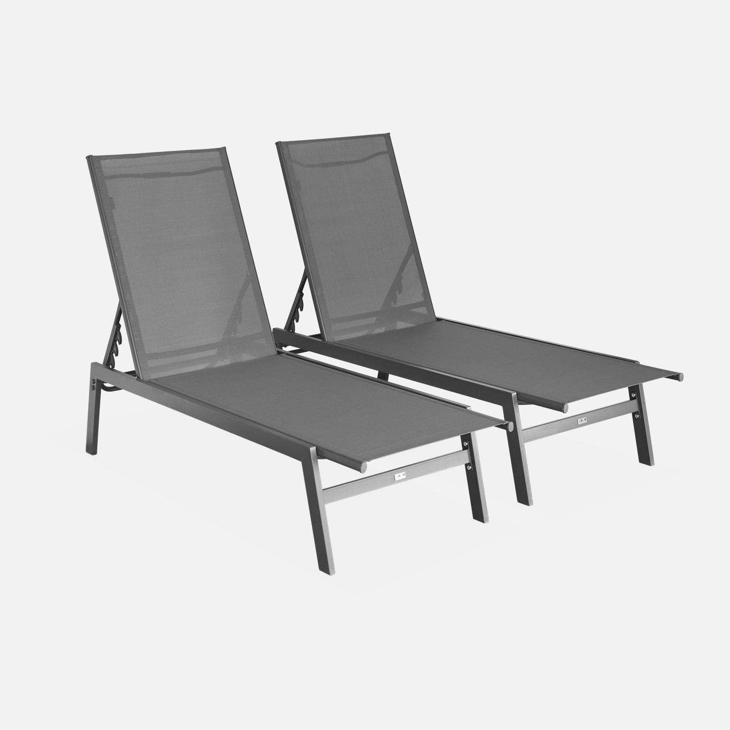 Lot de 2 chaises longues en textilène anthracite et métal