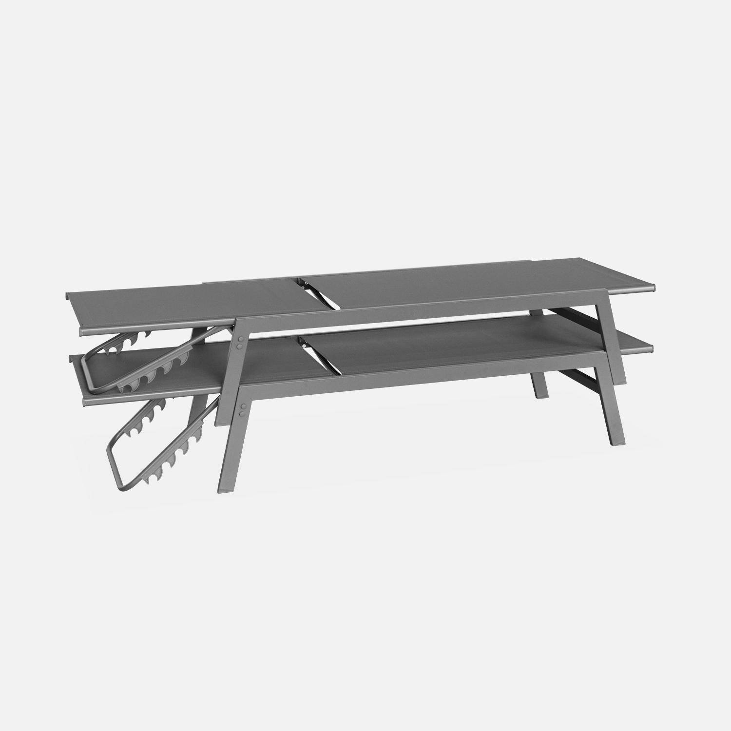 2er-Set Liegestühle anthrazitfarben aus Textilene und Metall mit mehreren Positionen. L 155 x P 59 x H 106 cm - Flora Photo7