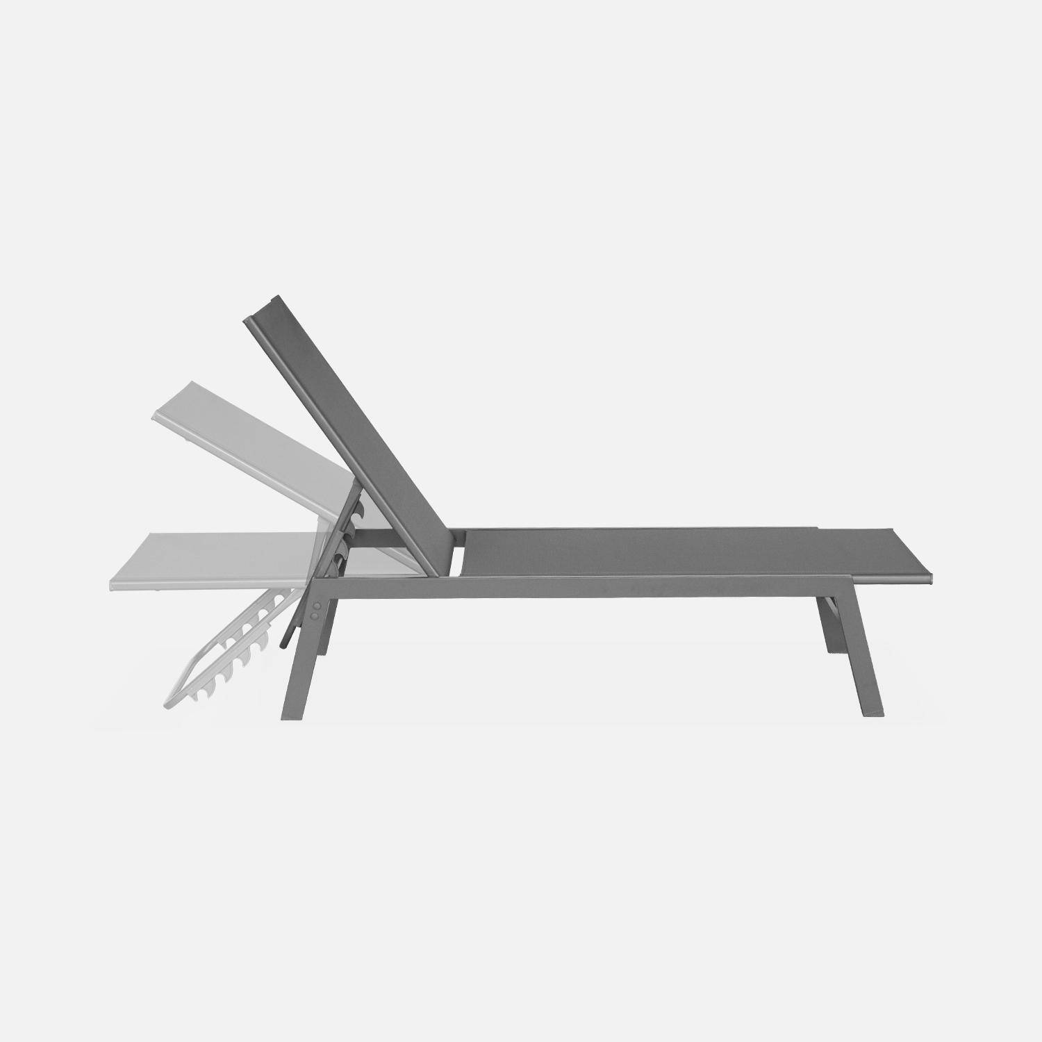 2er-Set Liegestühle anthrazitfarben aus Textilene und Metall mit mehreren Positionen. L 155 x P 59 x H 106 cm - Flora Photo5