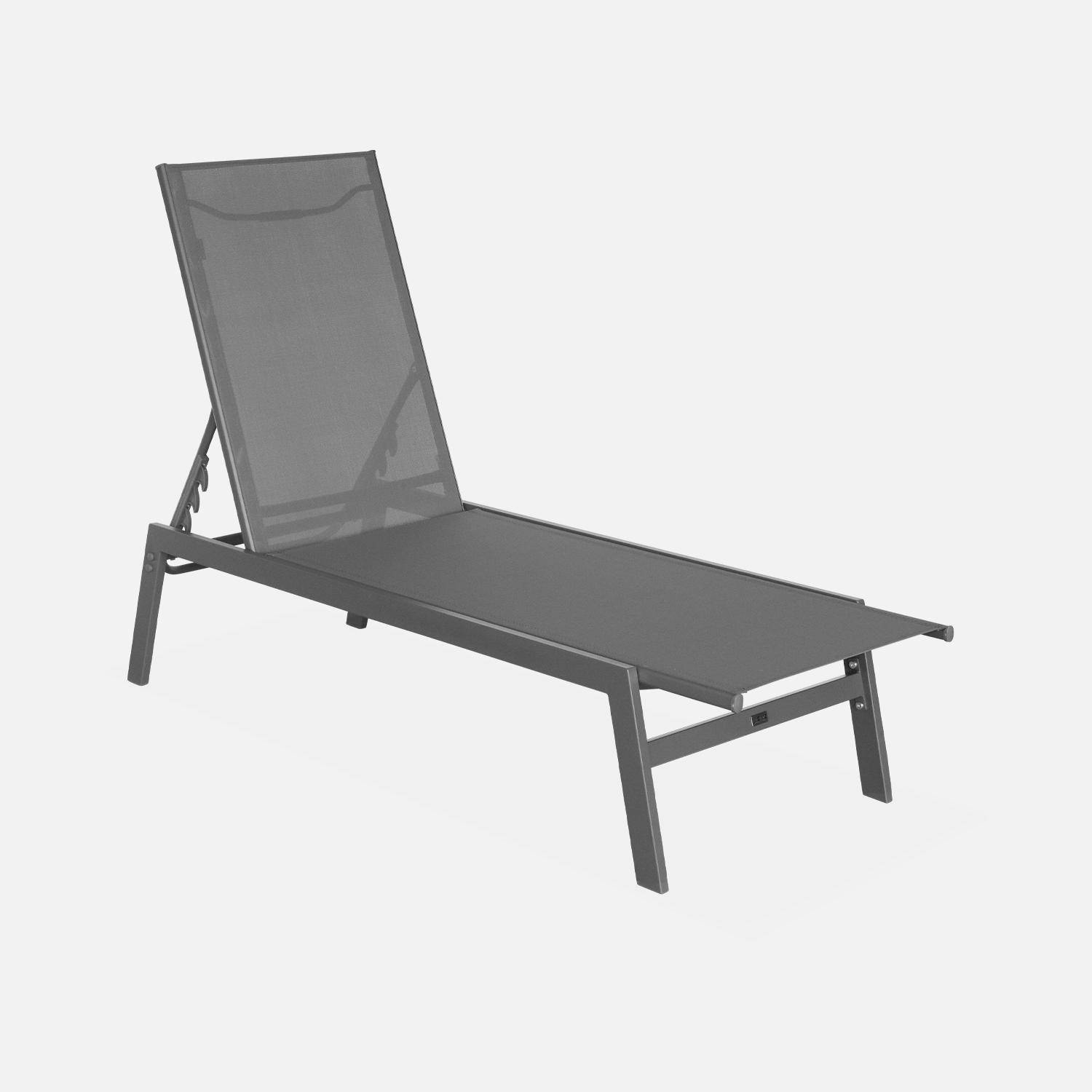 Pair of textilene and metal multi-position loungers, Flora, Grey, 155x59x106 cm,sweeek,Photo5