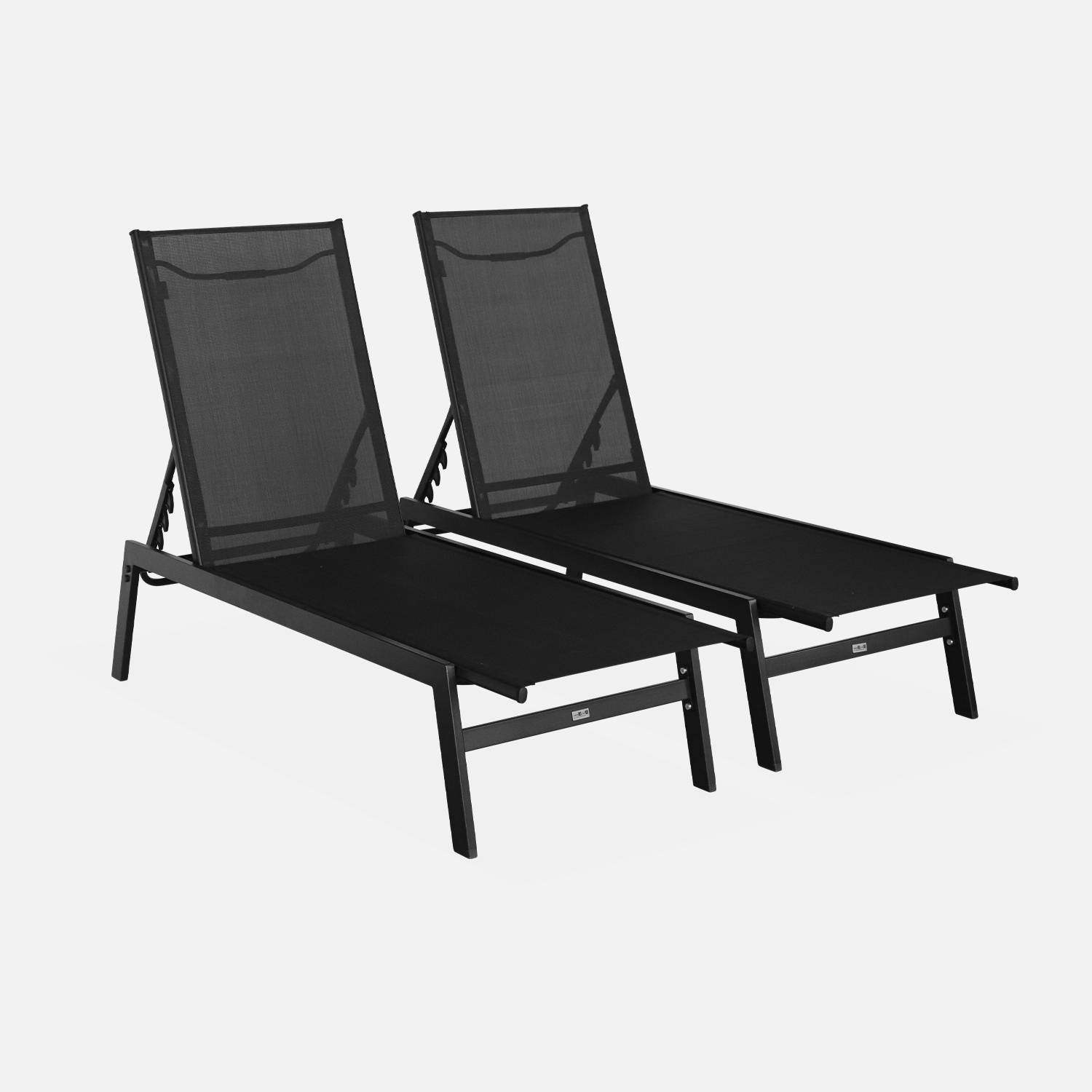 Pair of textilene and metal multi-position loungers, Black