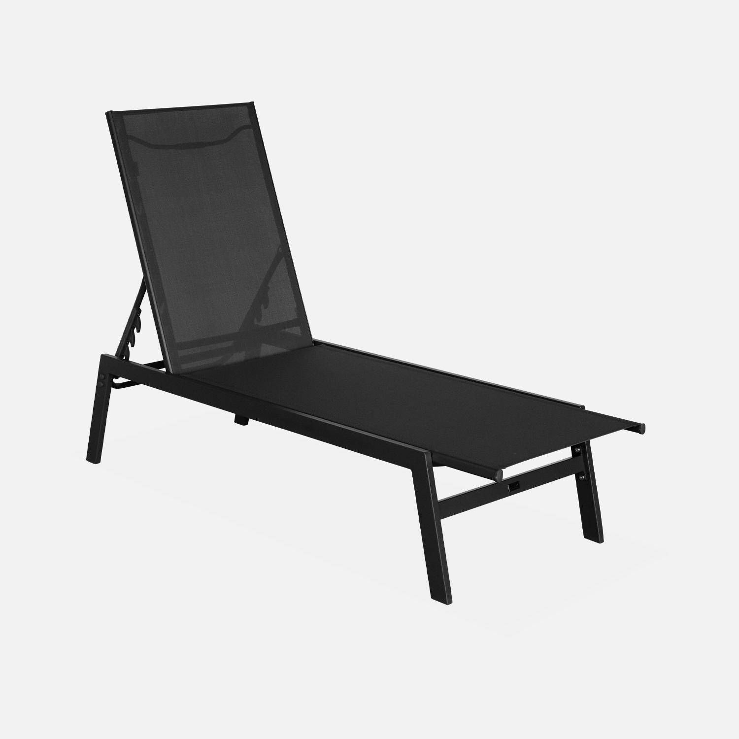Pair of textilene and metal multi-position loungers, Flora, Black, 155x59x106 cm,sweeek,Photo5