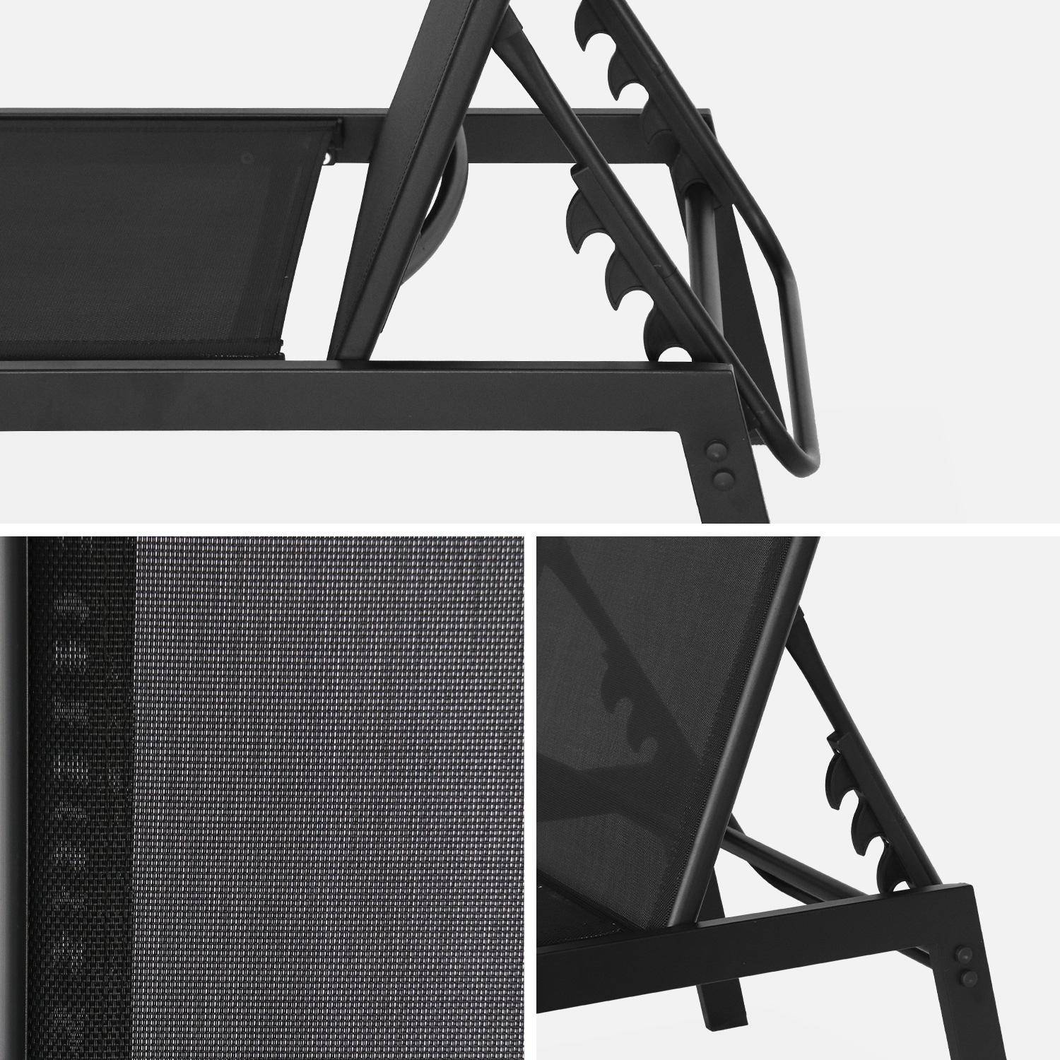Pair of textilene and metal multi-position loungers, Flora, Black, 155x59x106 cm Photo6