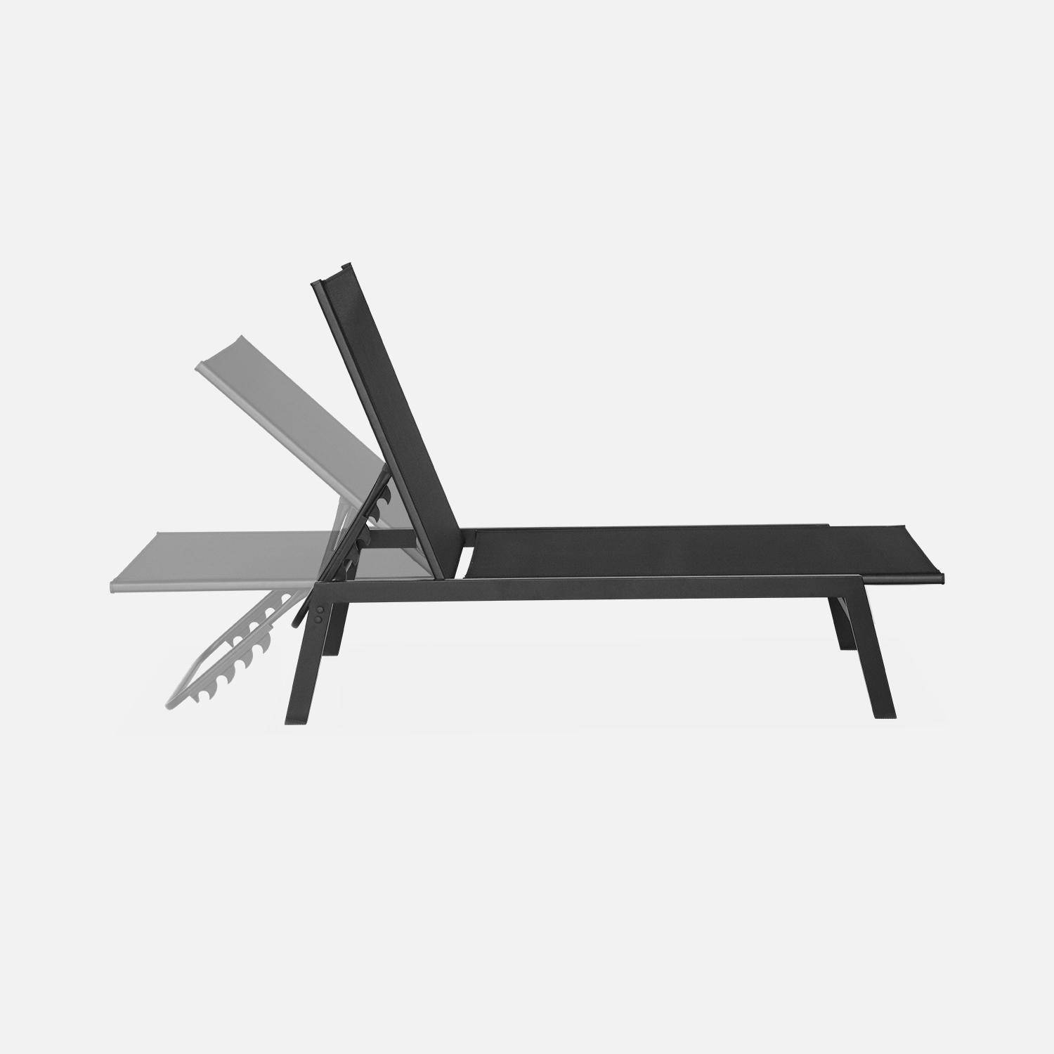 Pair of textilene and metal multi-position loungers, Flora, Black, 155x59x106 cm Photo5