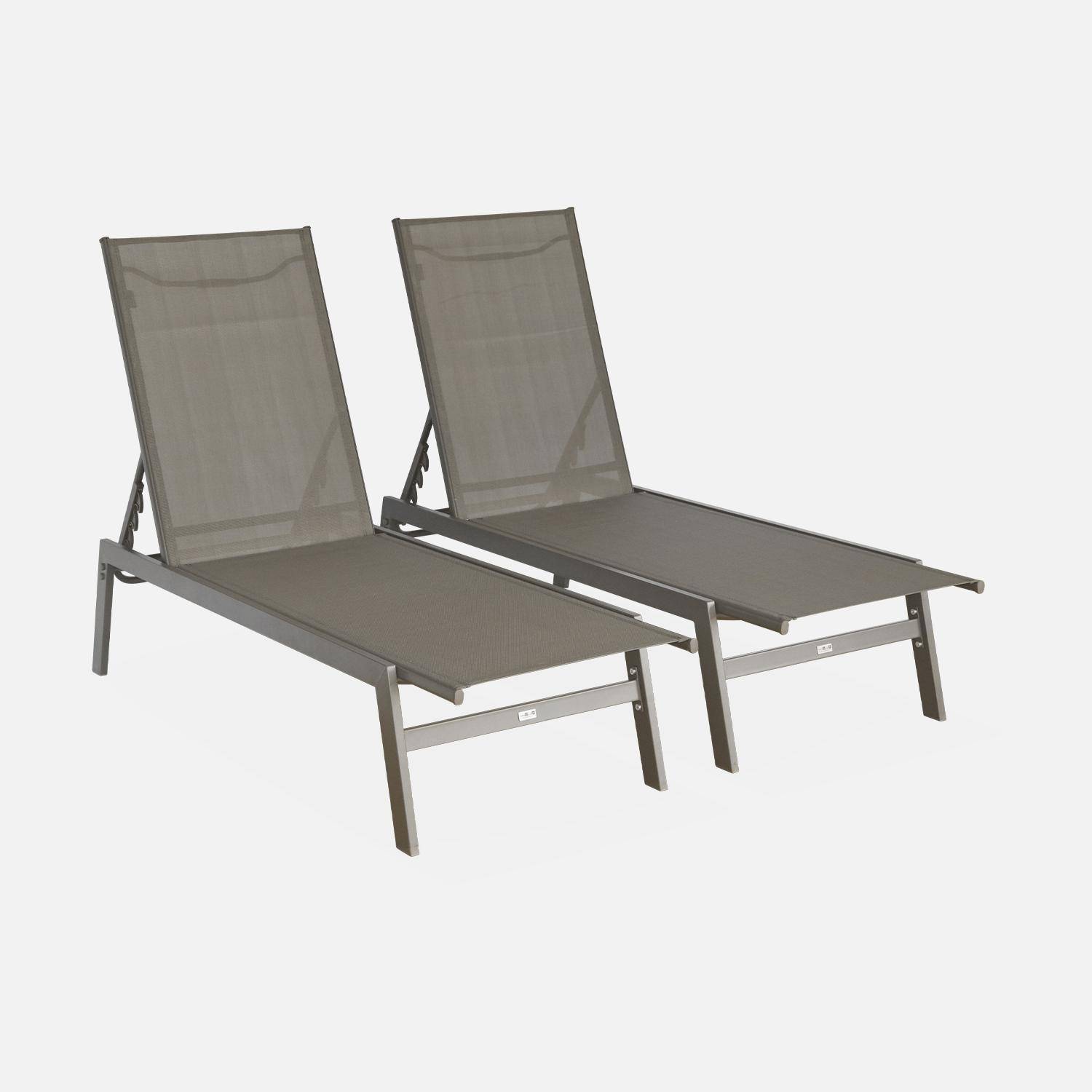 Pair of textilene and metal multi-position loungers, brown,sweeek,Photo3