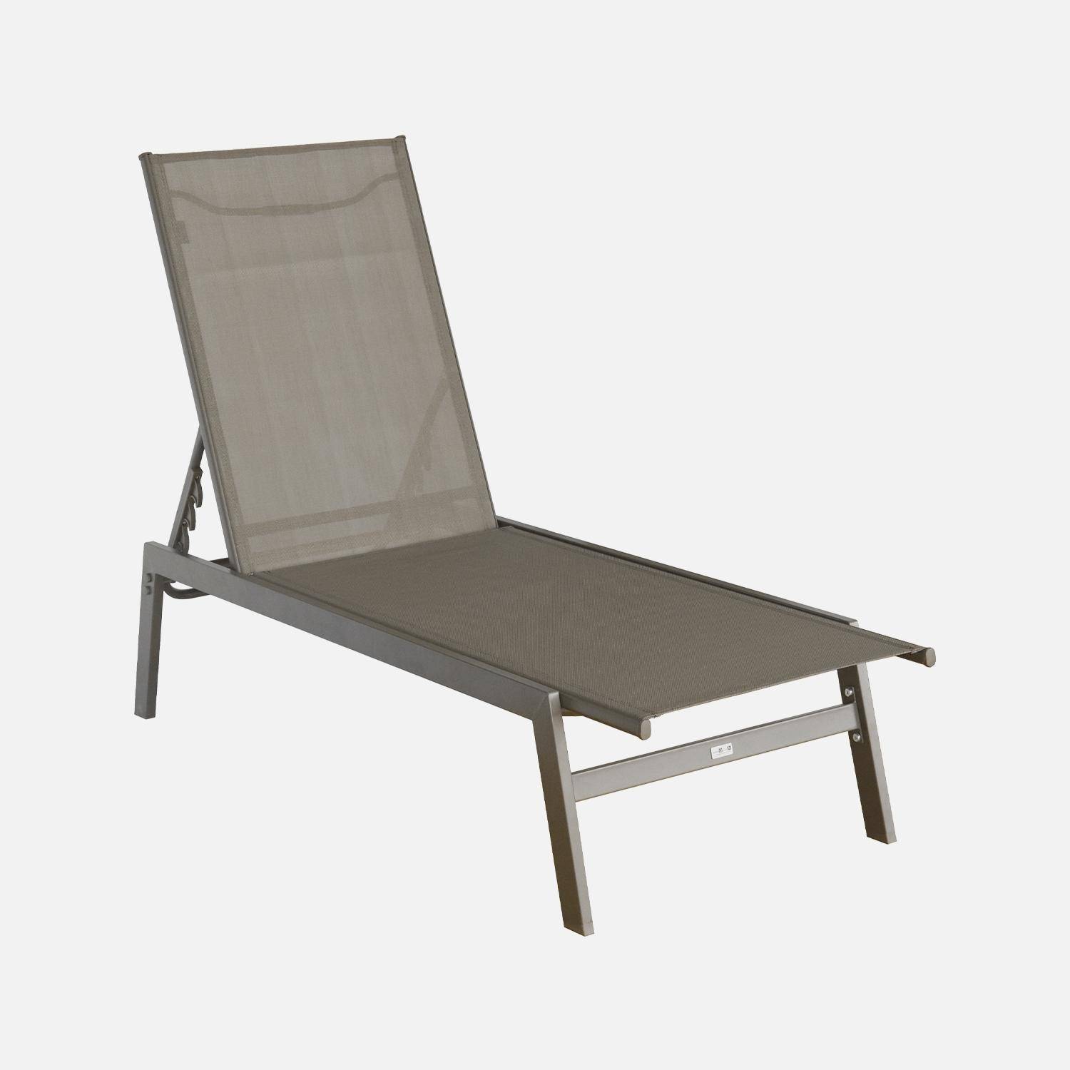 Set van 2 taupe ligstoelen, 5 posities, textilene en metaal, FLORA, B155 x D59 x H106cm Photo4
