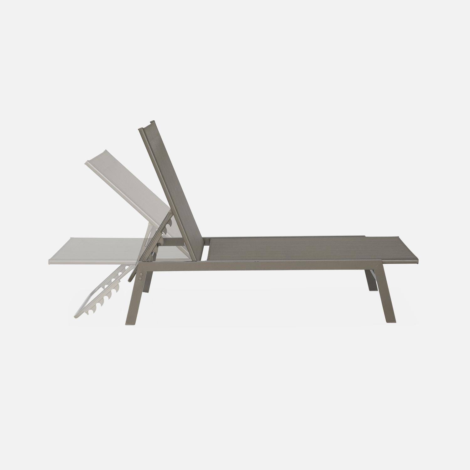 Set van 2 taupe ligstoelen, 5 posities, textilene en metaal, FLORA, B155 x D59 x H106cm,sweeek,Photo5