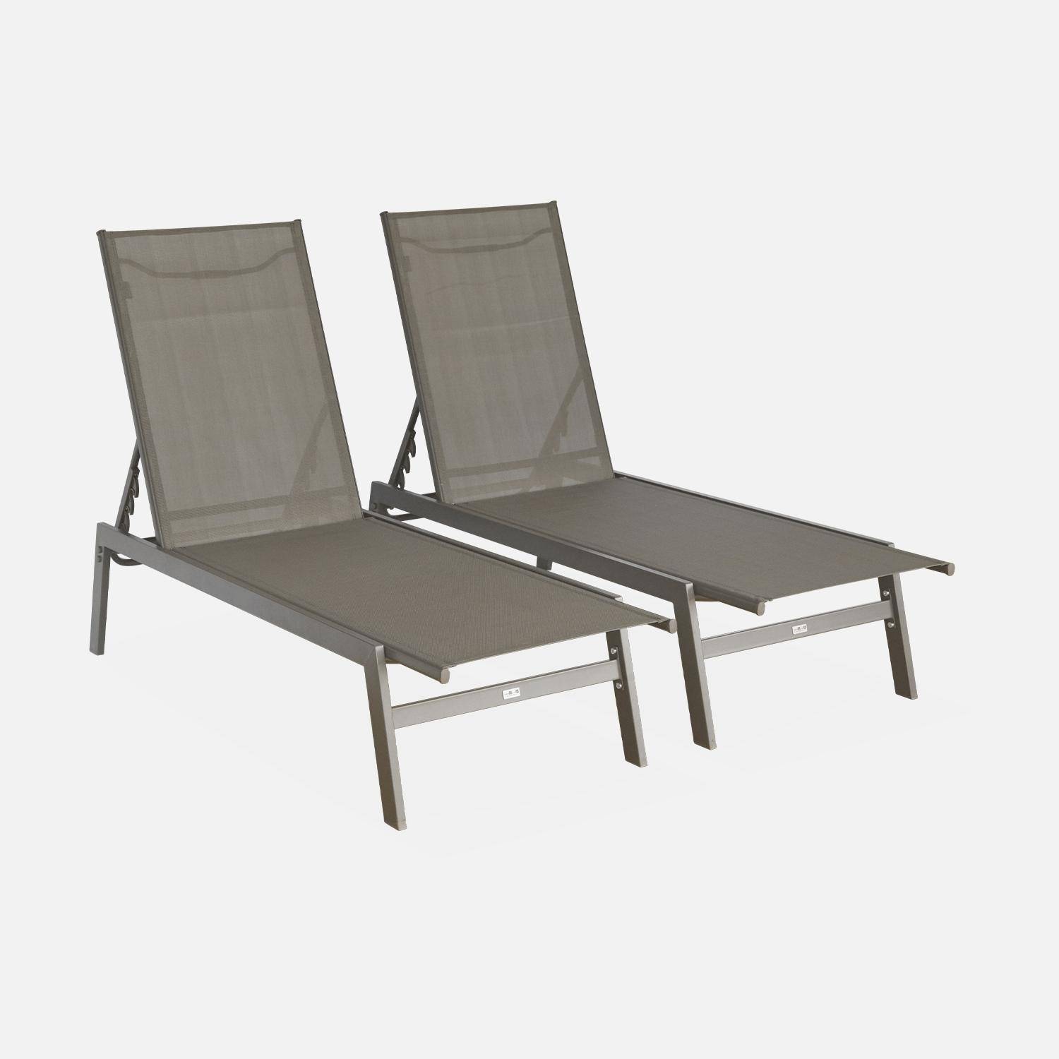 Set van 2 taupe ligstoelen, 5 posities, textilene en metaal, FLORA, B155 x D59 x H106cm Photo3