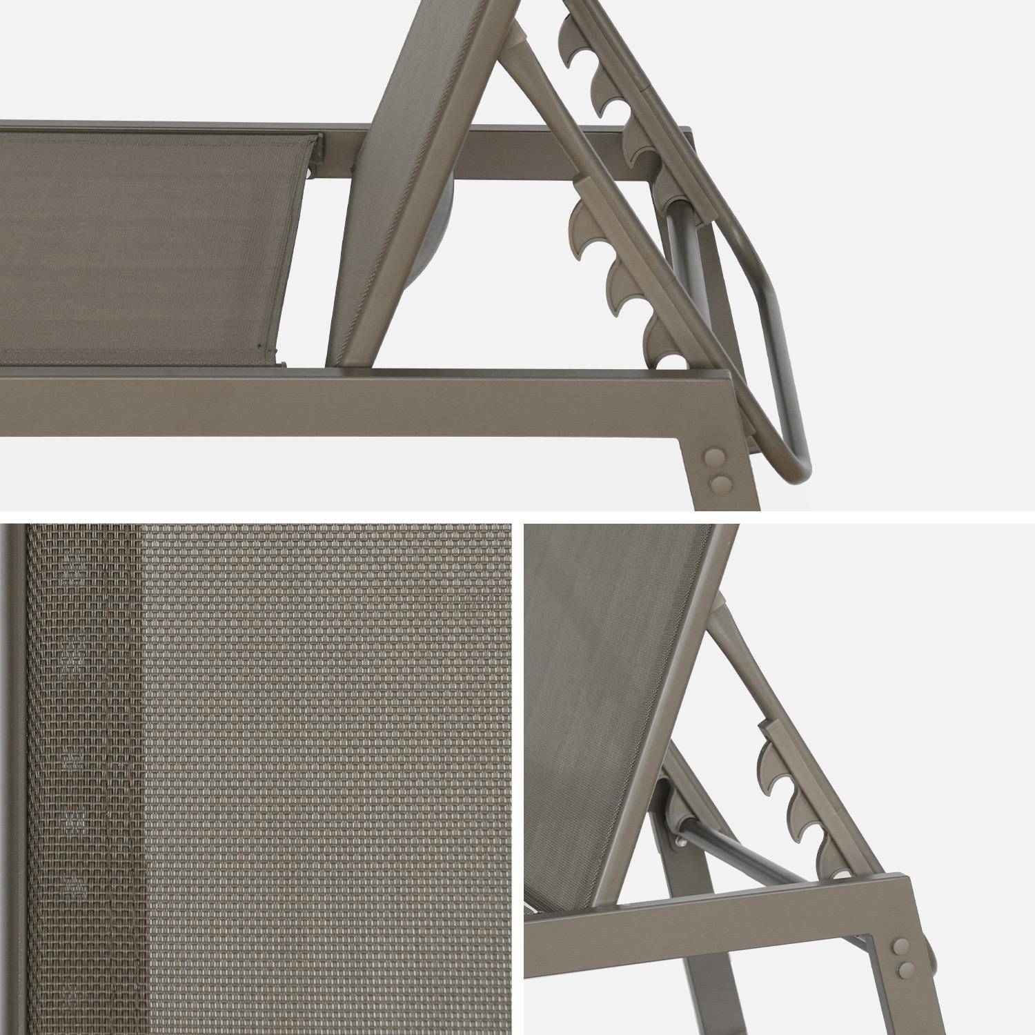 Set van 2 taupe ligstoelen, 5 posities, textilene en metaal, FLORA, B155 x D59 x H106cm Photo7