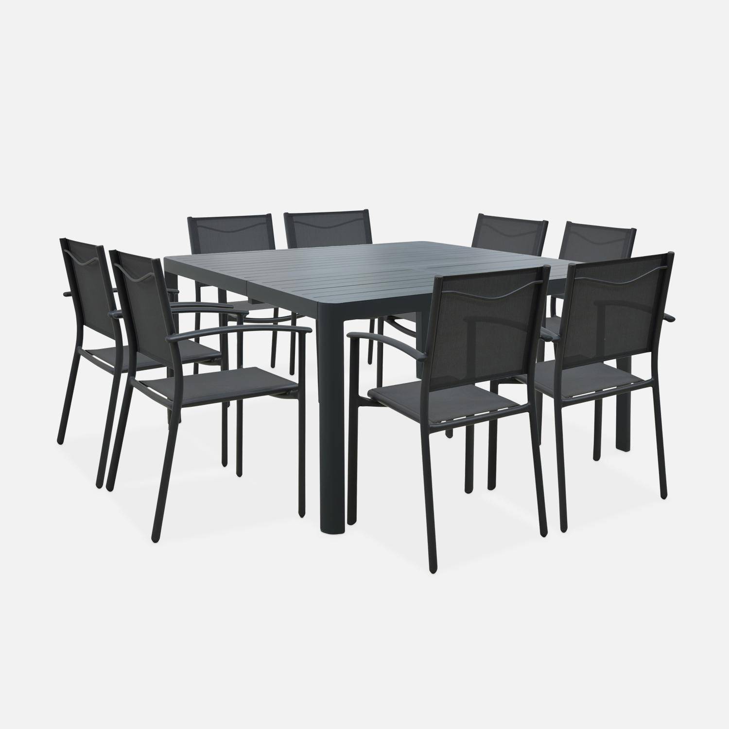 Table de jardin extensible aluminium + 8 fauteuils de jardin empilables, anthracite,sweeek,Photo4