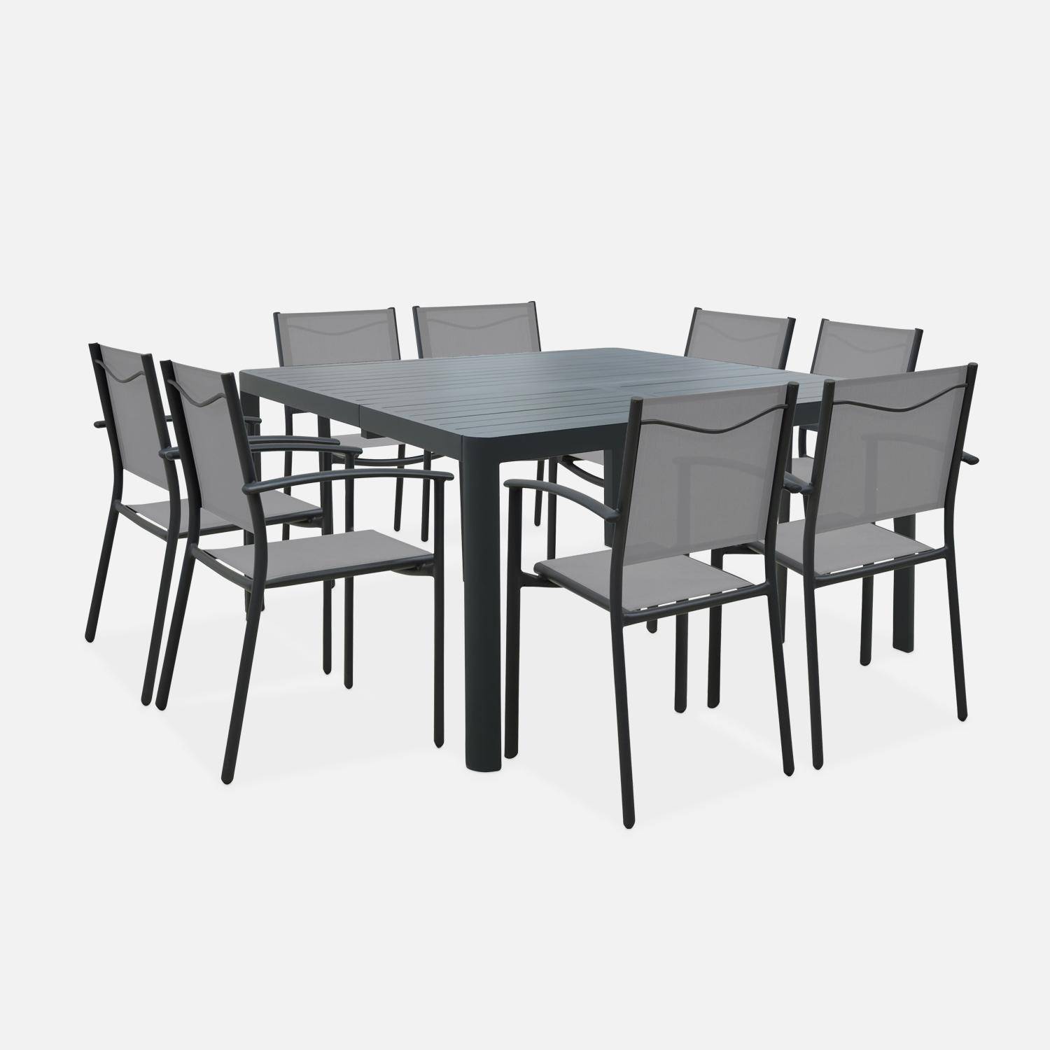 Table de jardin extensible aluminium + 8 fauteuils de jardin empilables, gris clair  Photo1