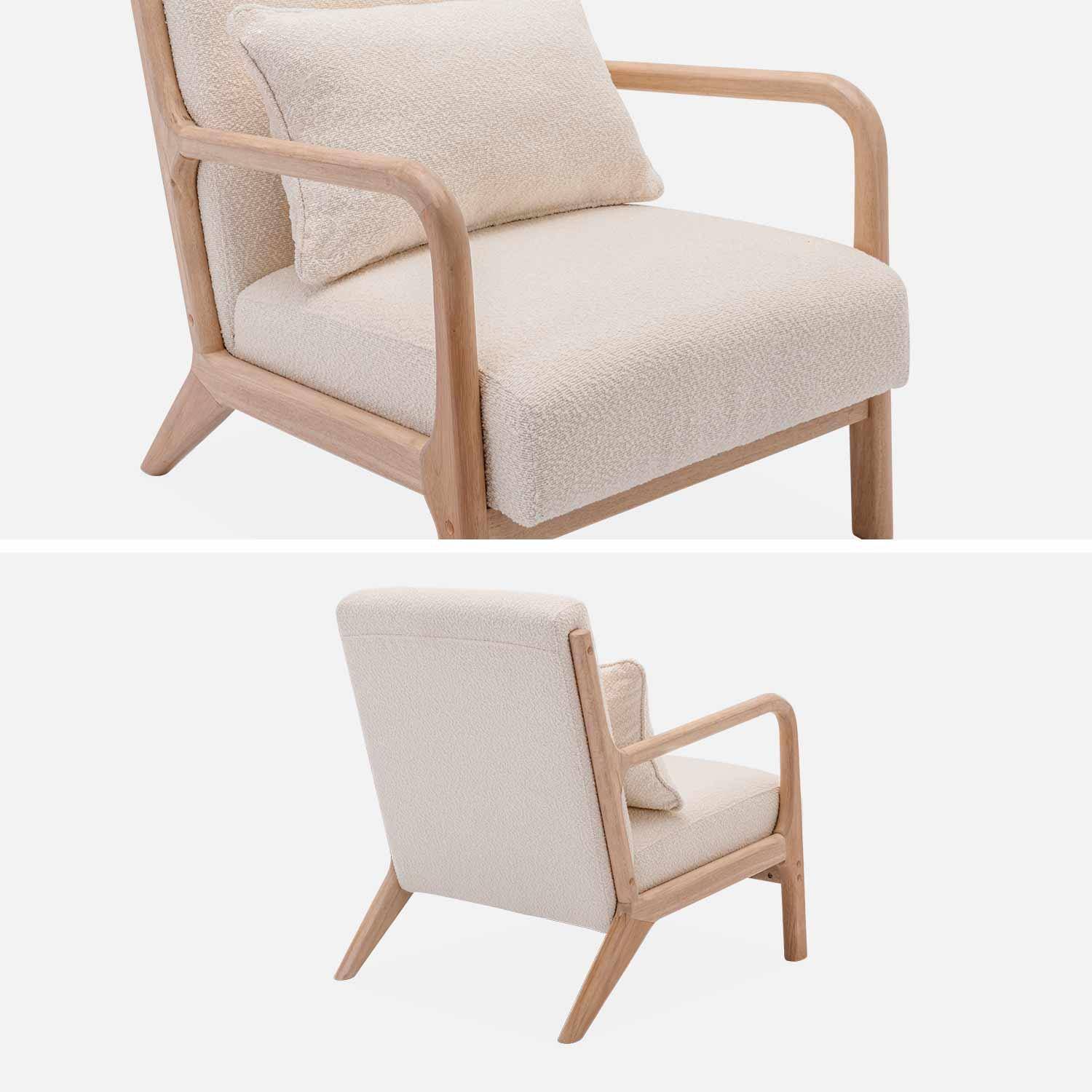 Sessel aus Holz und Bouclé-Stoff, 1 Person, Zirkelbeine, solides Holzgestell, skandinavischer Stil,sweeek,Photo7