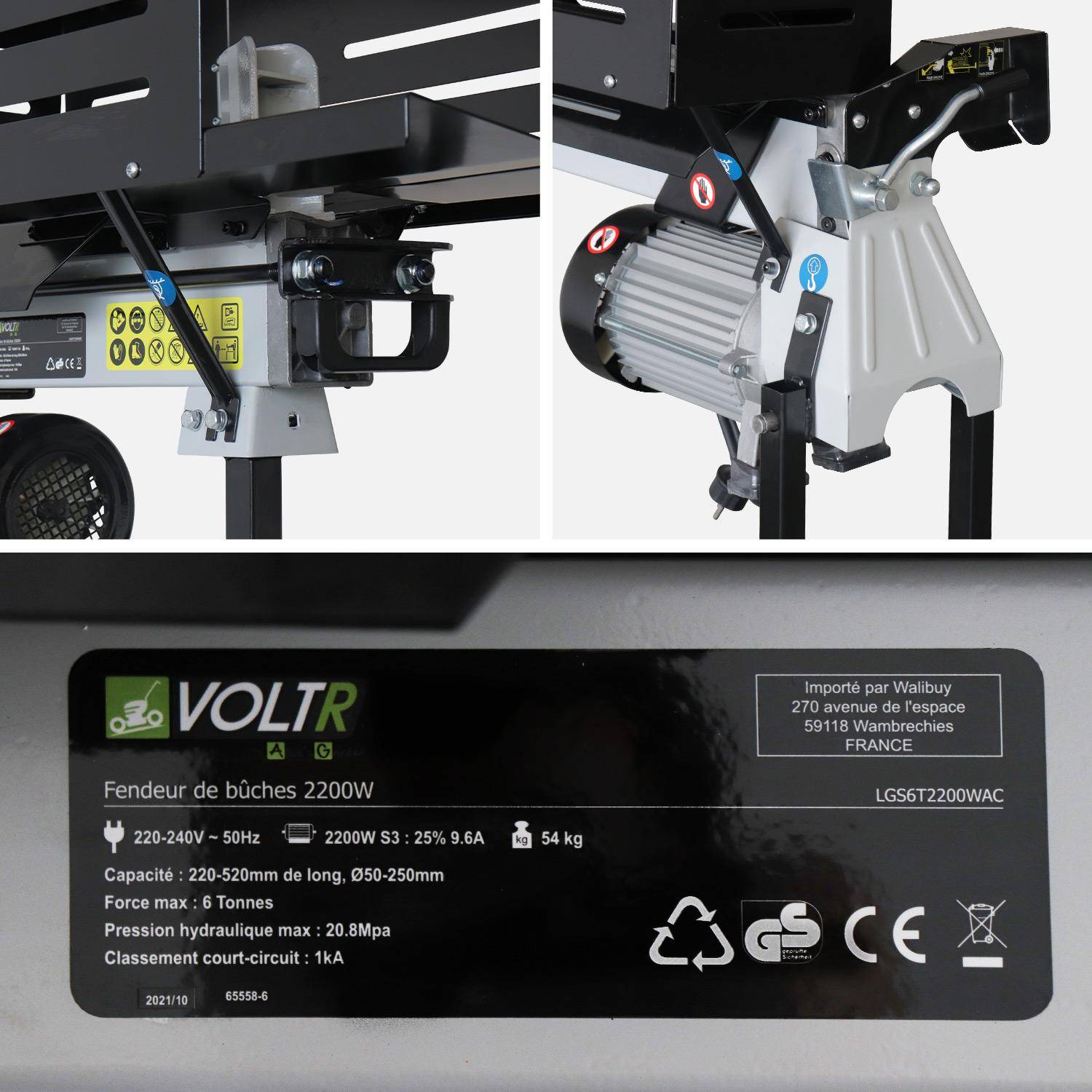 Horizontaler elektrischer Holzspalter 52cm 2200W + Halterung Schnitthöhe 107,5cm Photo7
