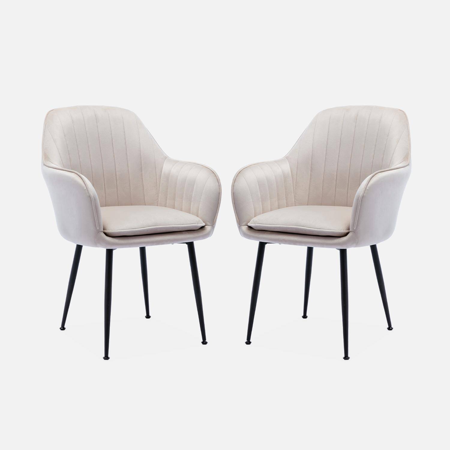 Set van 2 velours fauteuils in gebroken wit met zwarte metalen poten, Shella B 57 x D 59 x H 84,5 Photo3