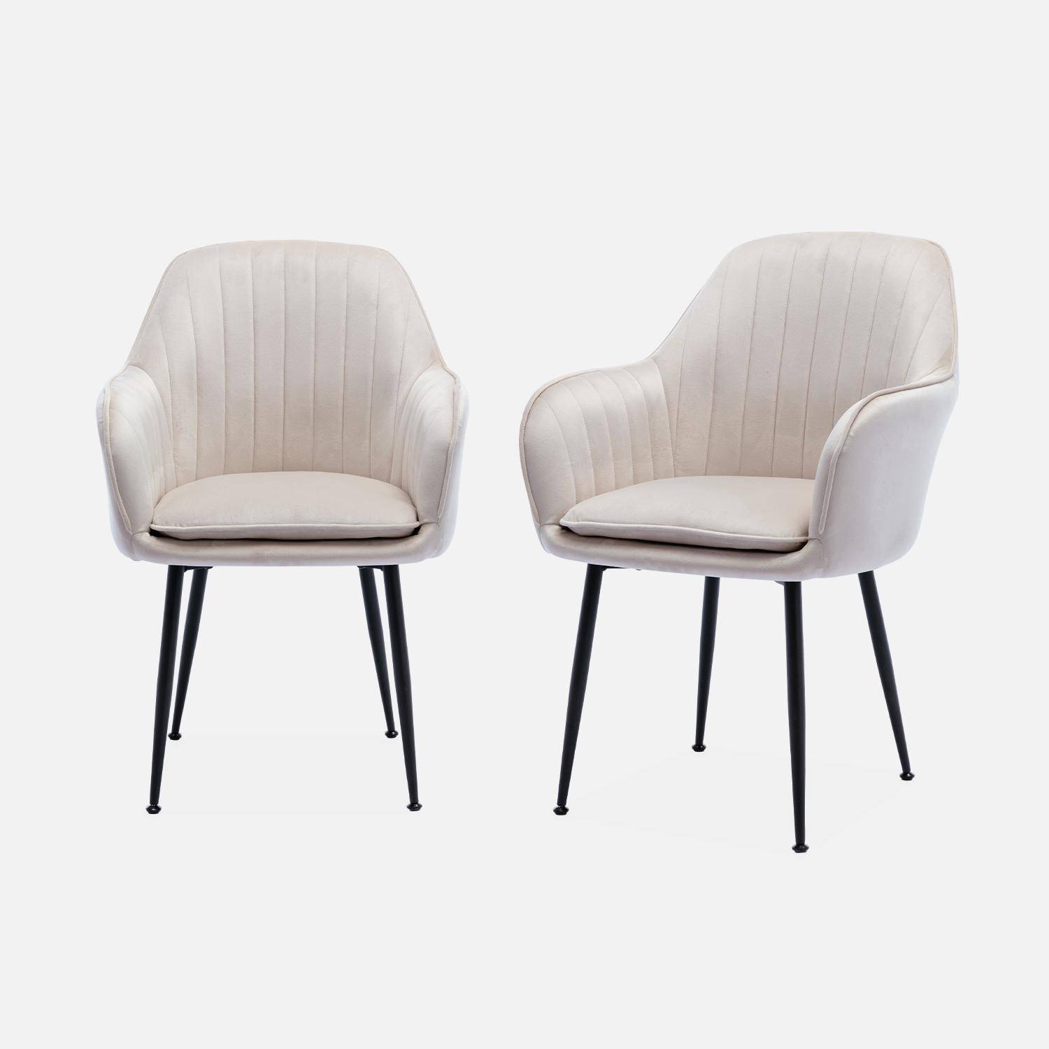 Set van 2 velours fauteuils in gebroken wit met zwarte metalen poten, Shella B 57 x D 59 x H 84,5 Photo2