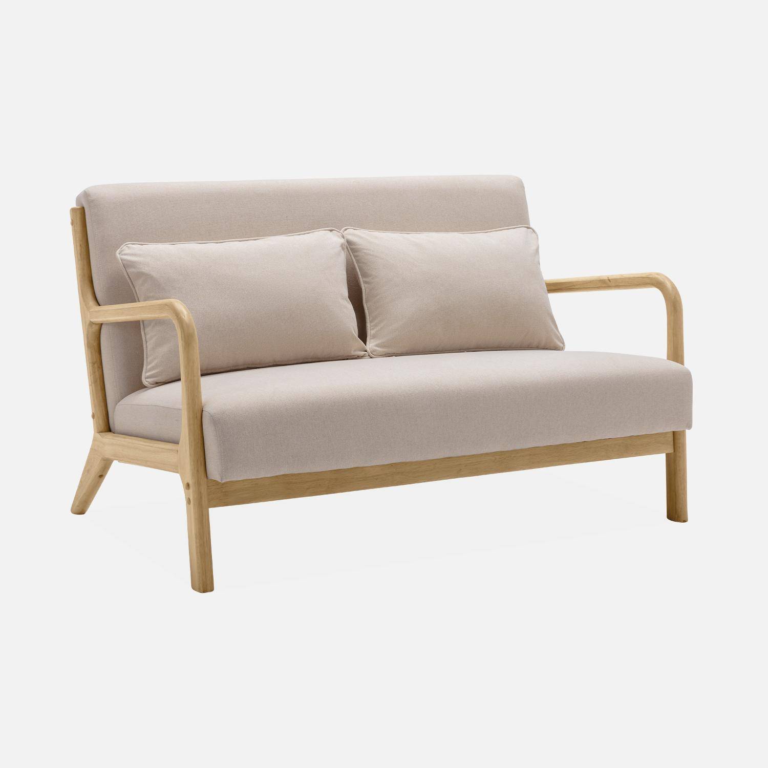 2-Sitzer Bank + Sessel aus Holz mit Bezug in beige Photo4