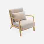 2-Sitzer Bank + Sessel aus Holz mit Bezug in beige Photo5