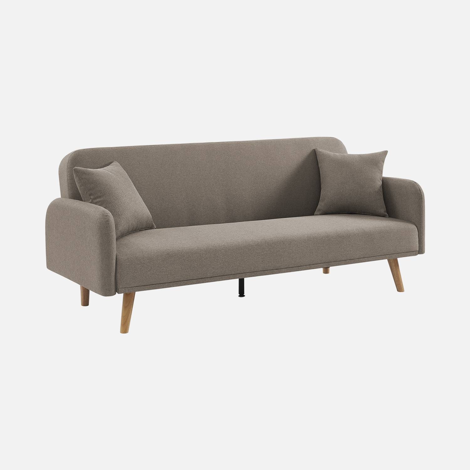 Sofá cama de 2-3 plazas de tela, patas de madera de hevea, Pardo