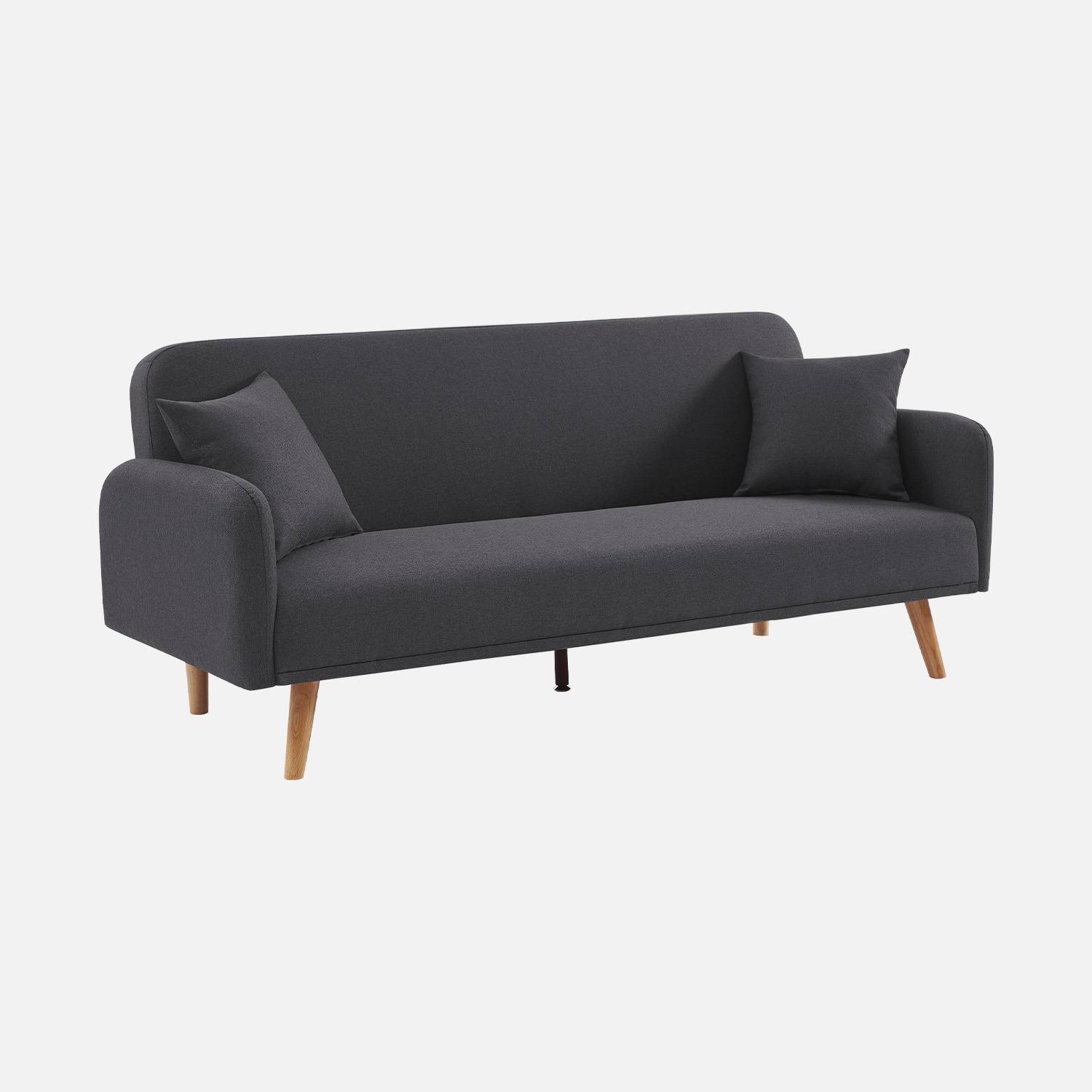 Sofá cama de 2-3 plazas de tela, patas de madera de hevea, Gris oscuro