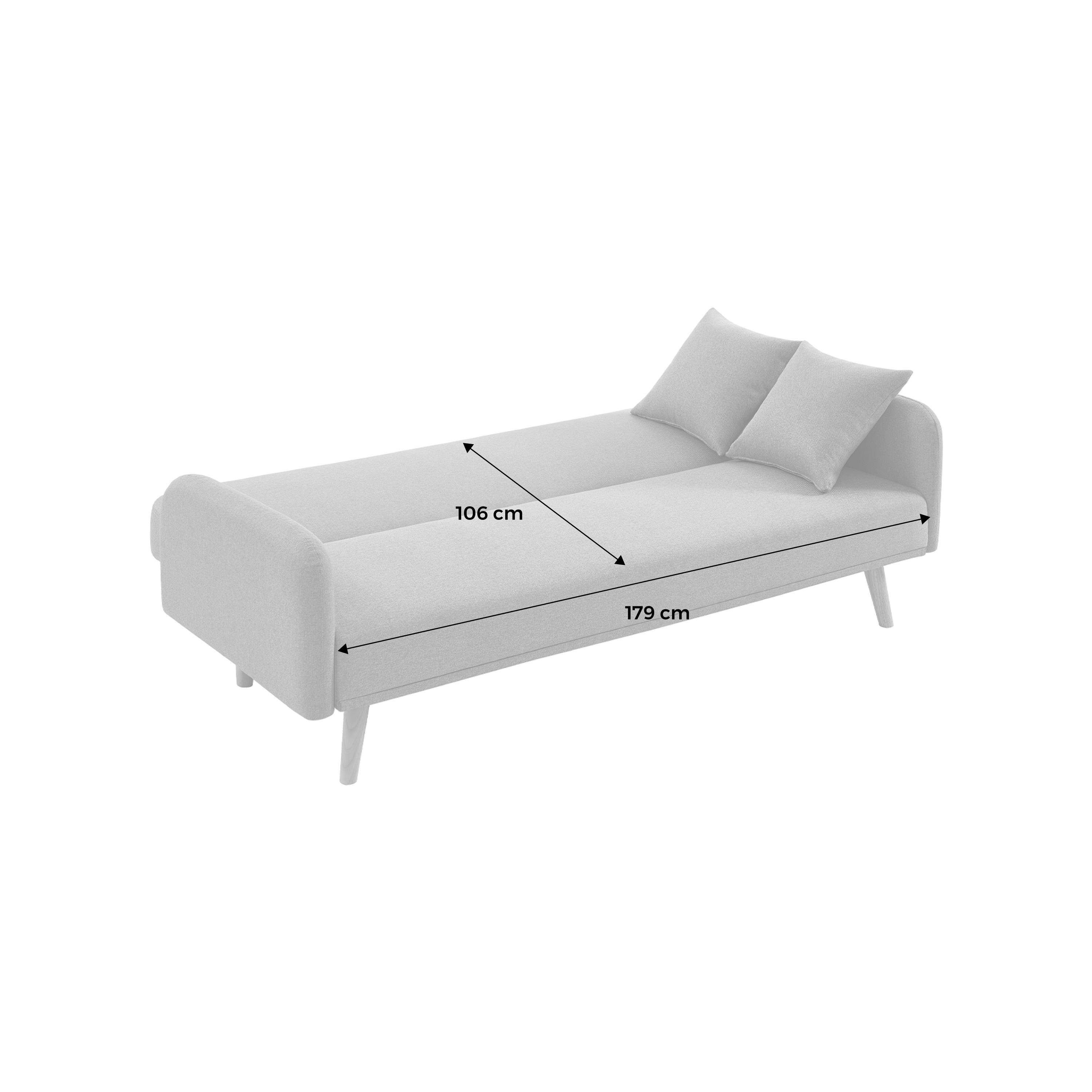Sofa mit Schlaffunktion, 2-3 Sitzer, Bezug hellgrau, Füße aus Hevea-Holz Photo8
