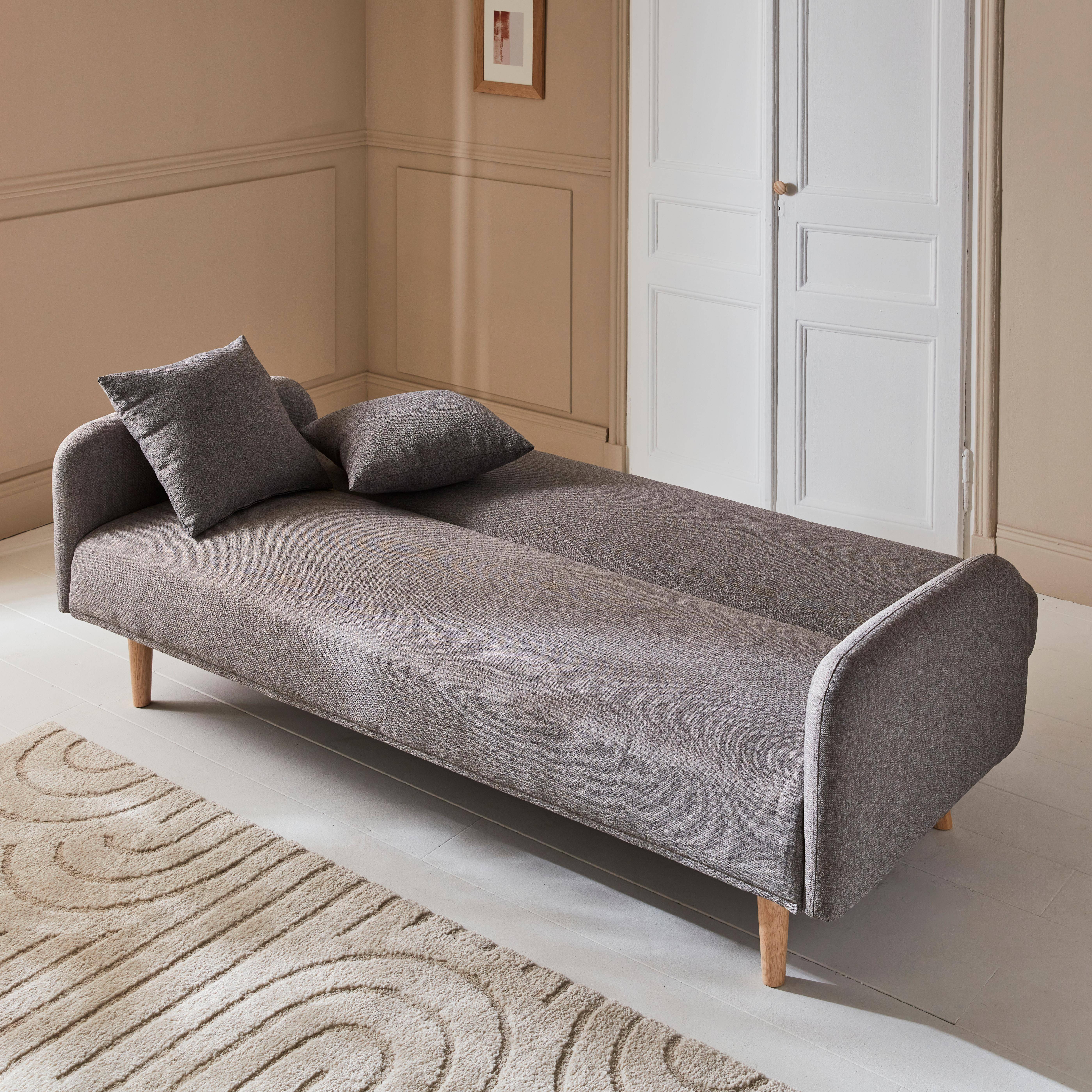 Sofa mit Schlaffunktion, 2-3 Sitzer, Bezug hellgrau, Füße aus Hevea-Holz Photo2
