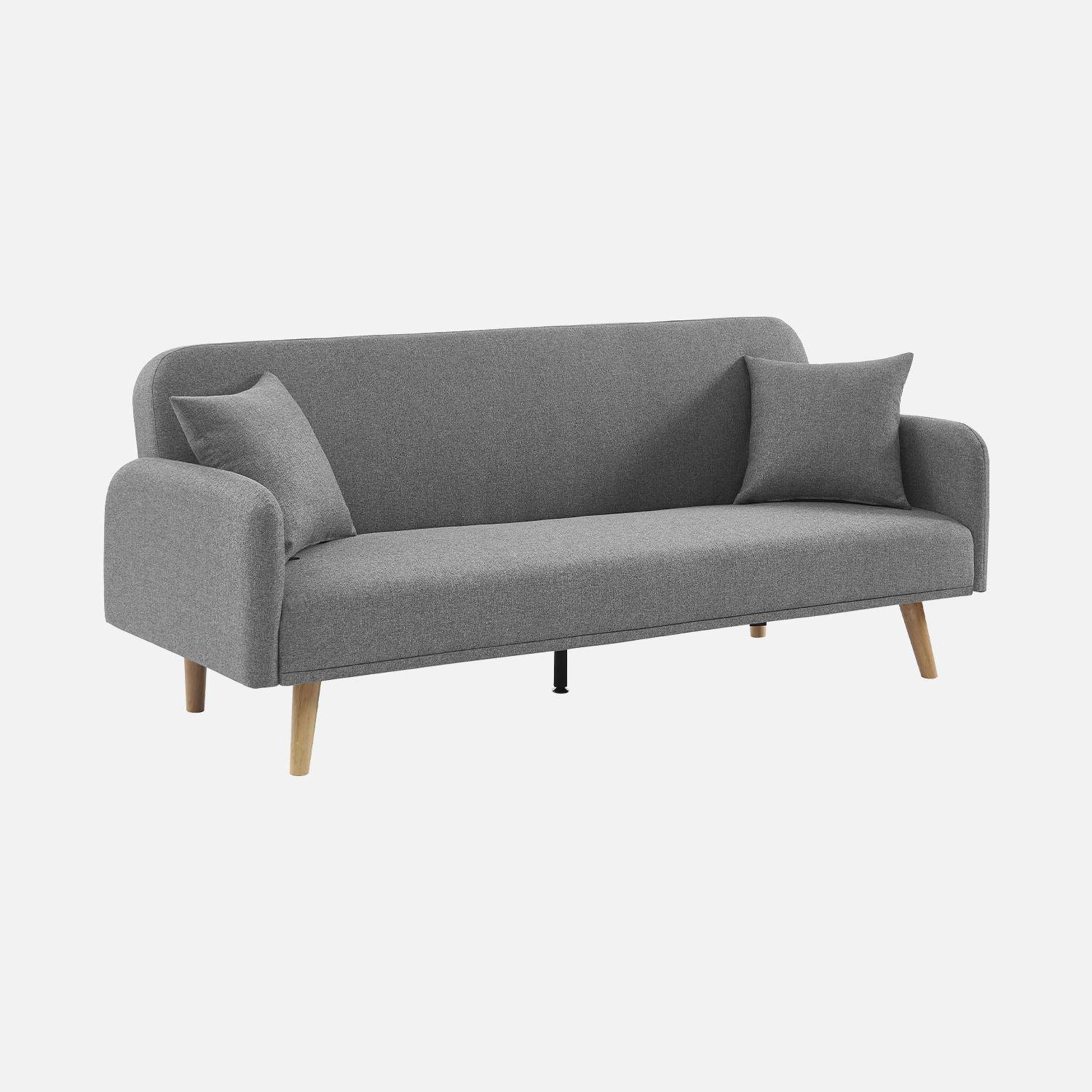 Sofa mit Schlaffunktion, 2-3 Sitzer, Bezug hellgrau, Füße aus Hevea-Holz Photo3