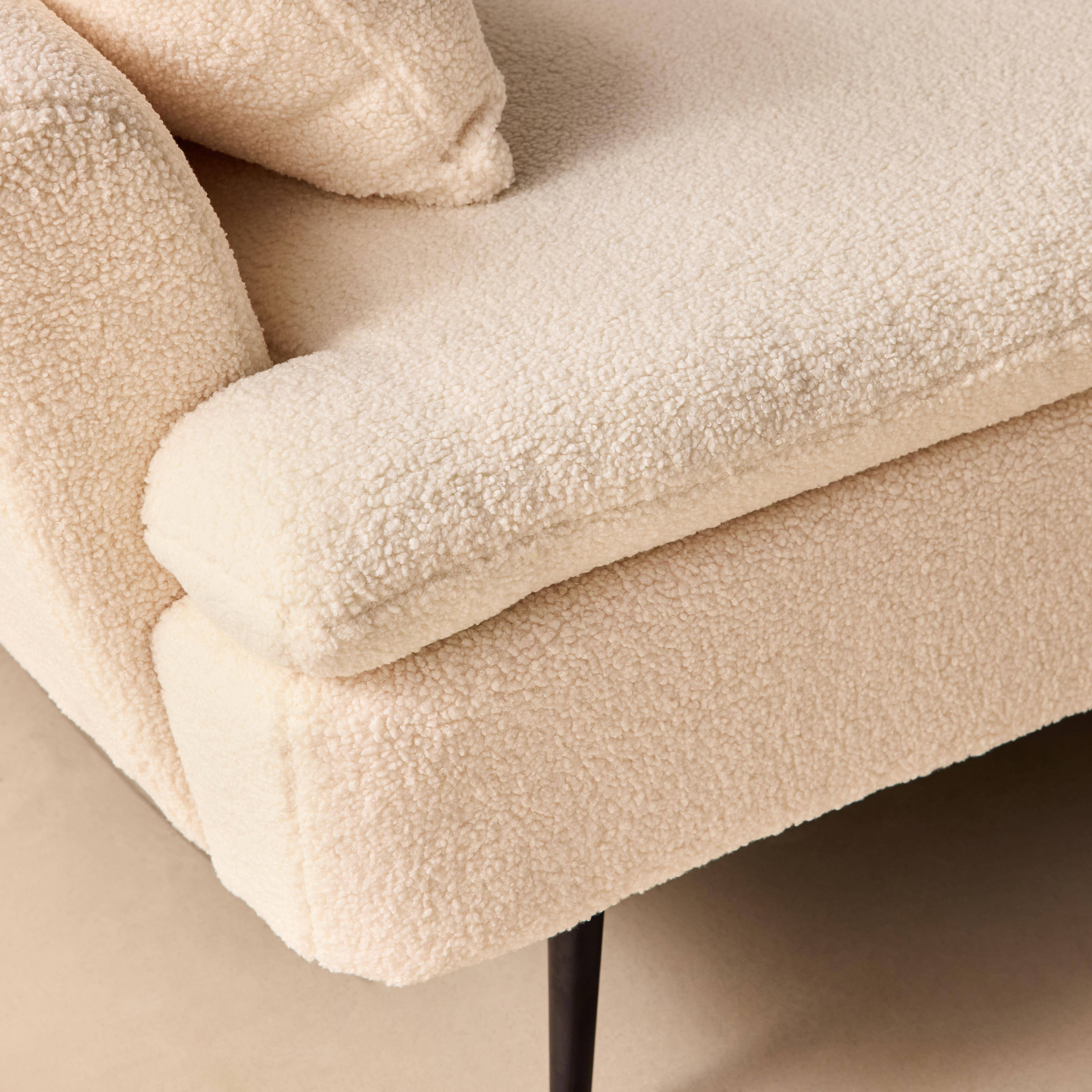 Canapé convertible, John, 2-3 places pieds métal et tissu bouclette crème L 210 x P111 x H48cm Photo4