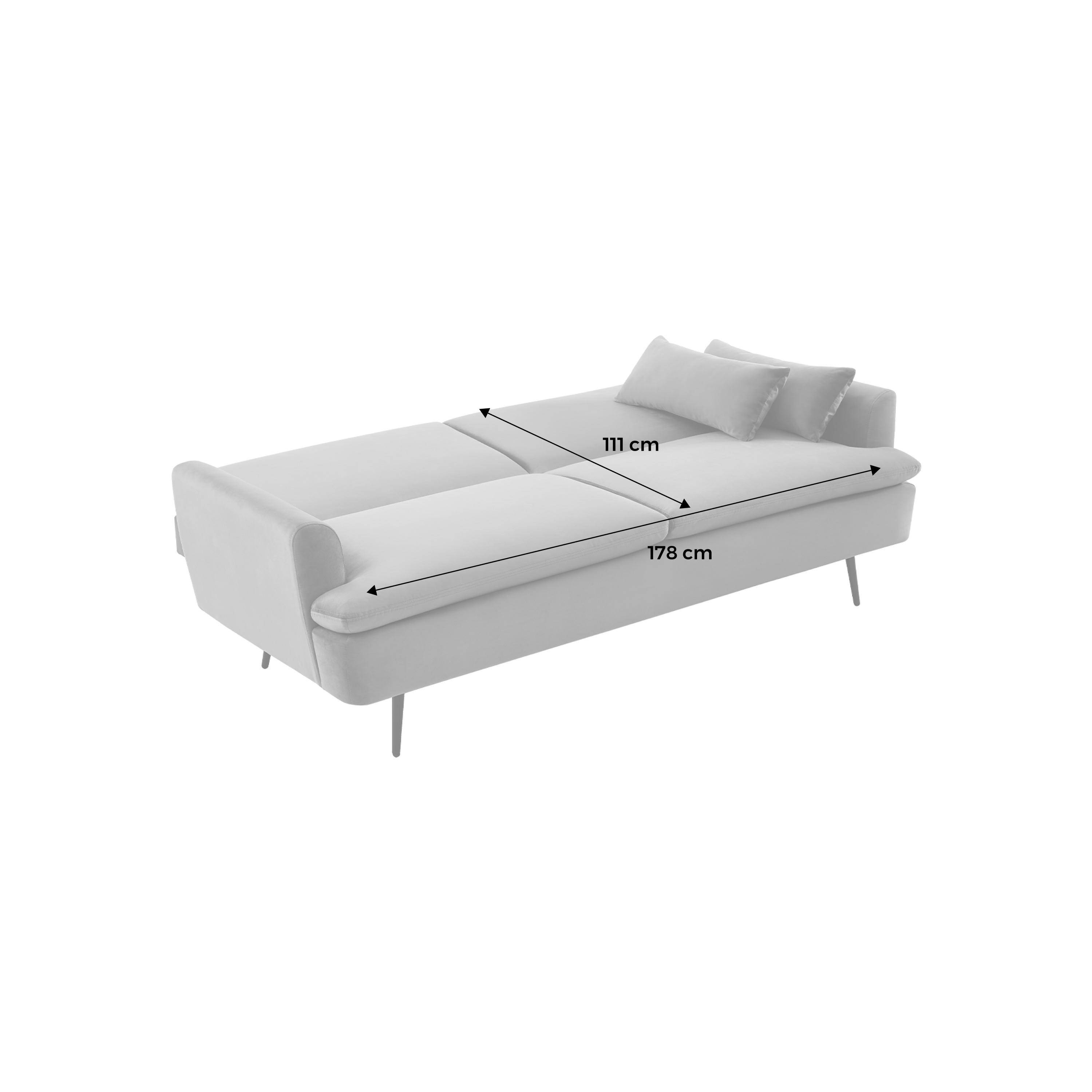 Canapé convertible, John, 2-3 places pieds métal et velours gris clair L 210 x P111 x H48cm  Photo8