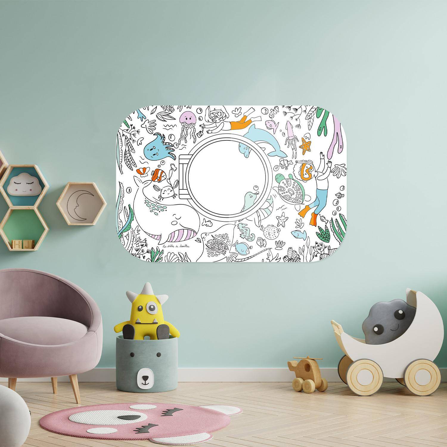 Coloriboard Océan 95 x 65 cm avec 8 feutres lavables, tableau à colorier Photo1