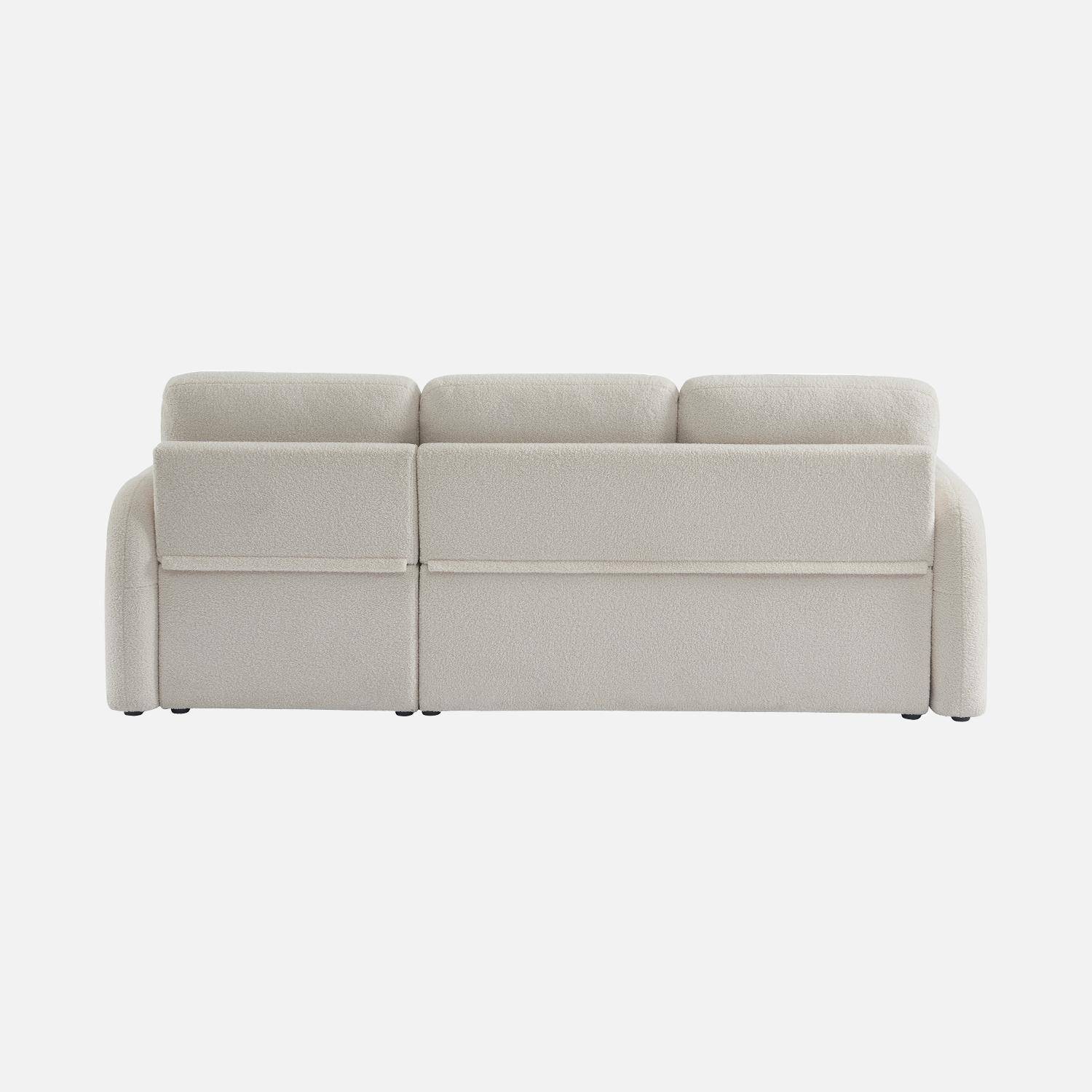 Sofá-cama de canto Milano de 3 lugares em tecido boucle branco, cadeirão de canto reversível, caixa de arrumação, cama modular Photo6