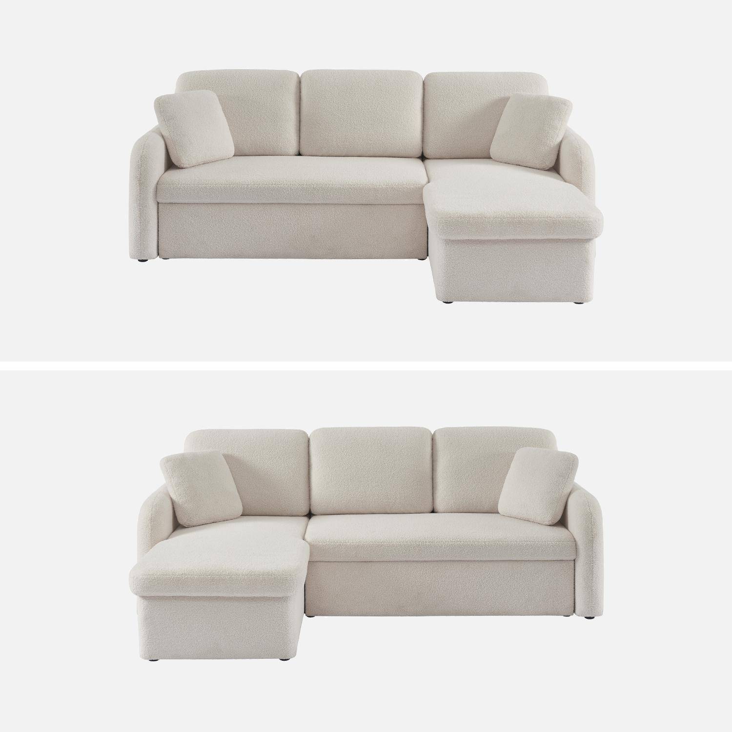 3-osobowa rozkładana sofa narożna Milano z białej tkaniny boucle, dwustronna, schowek, łóżko modułowe,sweeek,Photo7