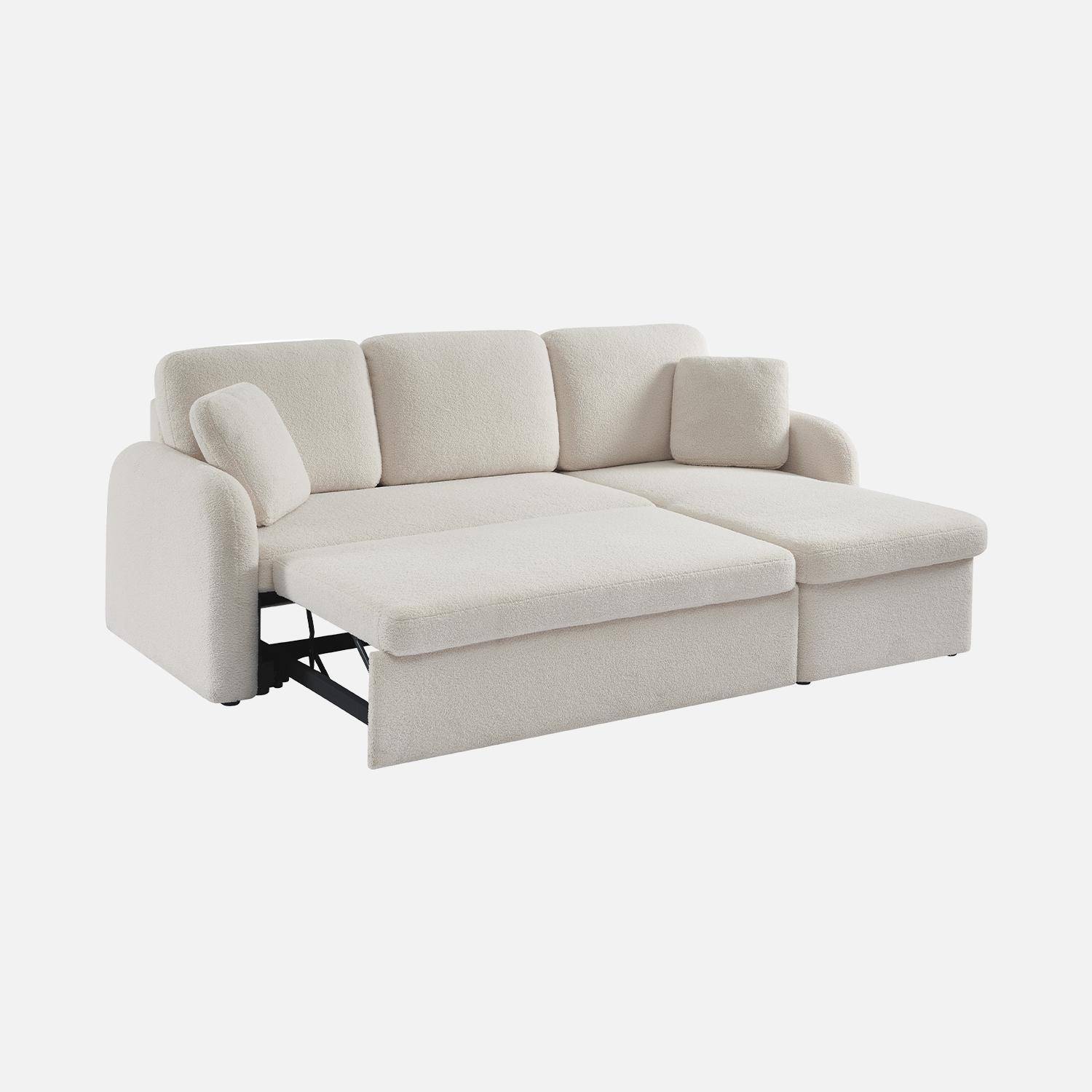 Canapé d'angle convertible en tissu bouclettes blanches - Milano - 3 places, fauteuil d'angle réversible coffre rangement lit modulable Photo7