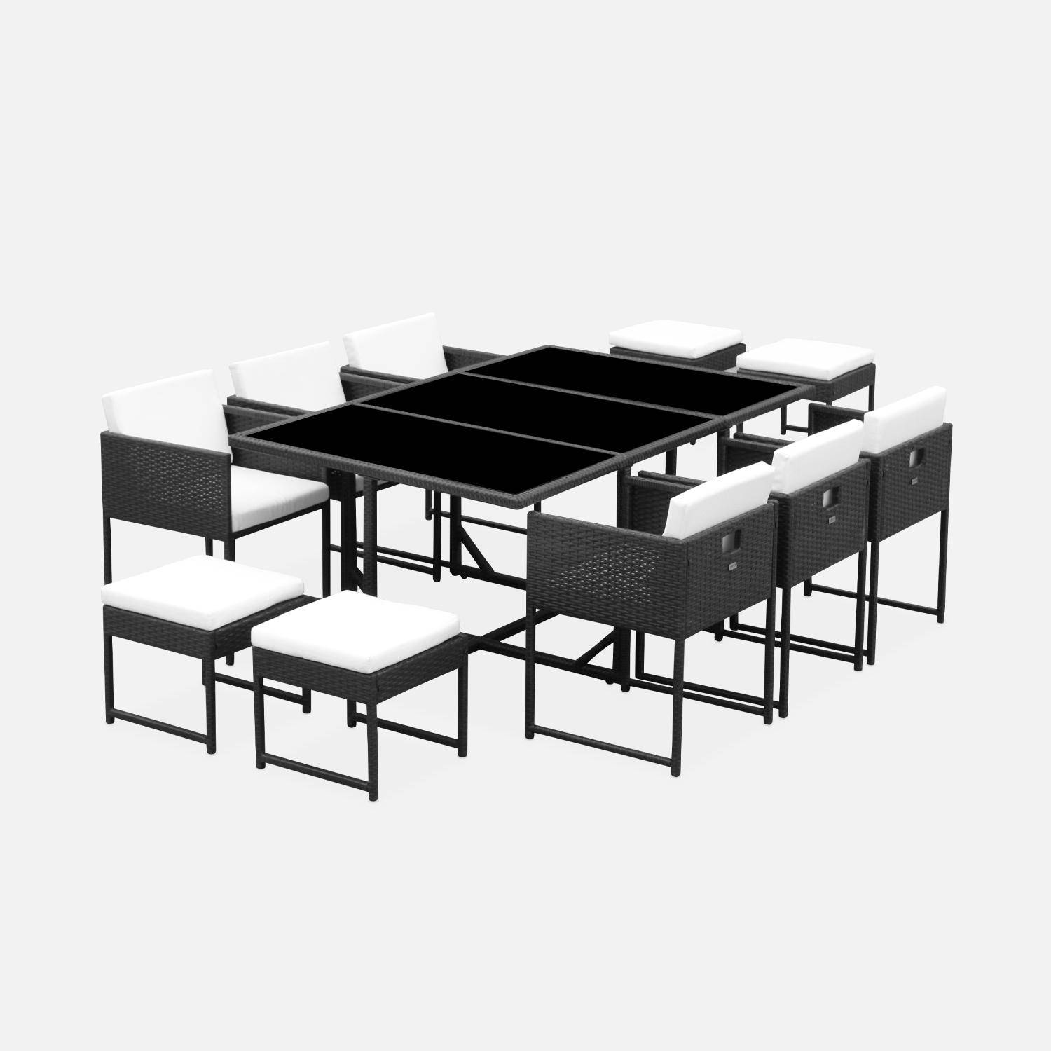 Table de jardin encastrable résine tressée 10 places : 6 chaises, 4 poufs 172 x 109,5 x 73 cm  Photo1