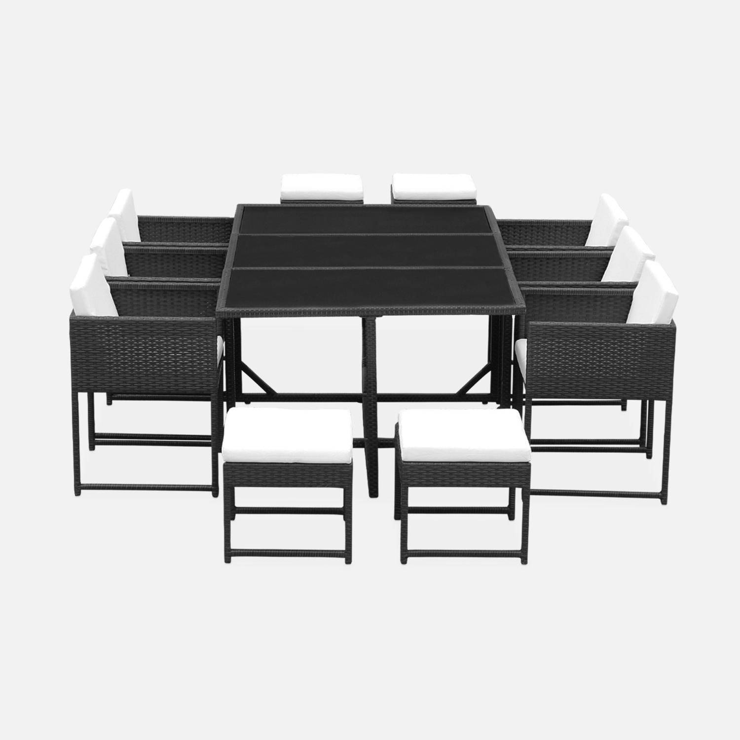 Table de jardin encastrable résine tressée 10 places : 6 chaises, 4 poufs 172 x 109,5 x 73 cm  Photo2