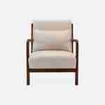 Sessel mit beigem Stoffbezug, Beine aus nussbaumfarbenem Hevea-Holz, 1-sitzig, gerade, fest, skandinavische Zirkelbeine, solides Holzgestell Photo4