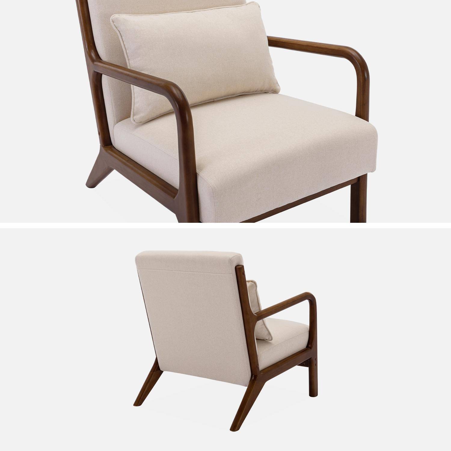 Sessel mit beigem Stoffbezug, Beine aus nussbaumfarbenem Hevea-Holz, 1-sitzig, gerade, fest, skandinavische Zirkelbeine, solides Holzgestell Photo5