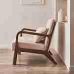 Sillón, tela beige, patas de madera de hevea teñida nogal, 1 asiento recto fijo, patas de compás escandinavas, armazón de madera maciza Photo2