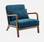 Petrol blauw velours fauteuil, gebeitst rubberhout | sweeek