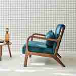 Poltrona em veludo azul petróleo, pernas em madeira de hevea com manchas de nogueira clara, 1 assento reto fixo, pernas em bússola escandinavas Photo2