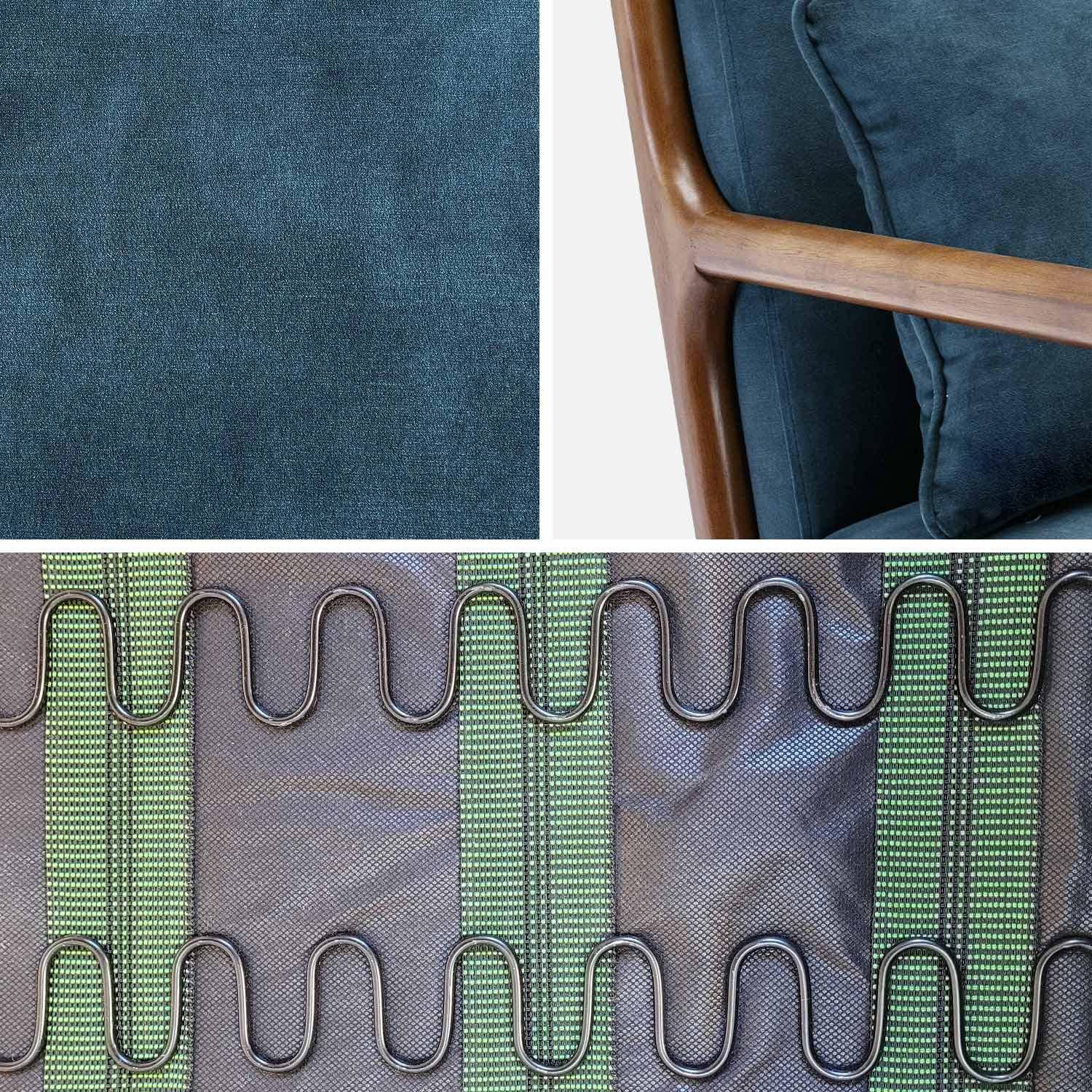 Sessel mit petrolblauem Samtbezug, Beine aus nussbaumfarbenem Hevea-Holz, 1-sitzig gerade fest, skandinavische Zirkelbeine,sweeek,Photo7