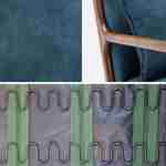 Sillón de terciopelo azul petróleo, patas de madera de hevea teñida de nogal claro, 1 asiento recto fijo, patas de compás escandinavas Photo7